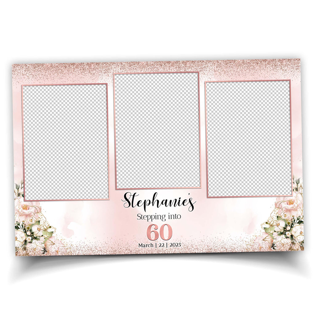 Birthday Sweet 16 Photobooth Template, Mis Quince XV Pink and Rose Gold Quinceanera Photo Booth Overlay Editable