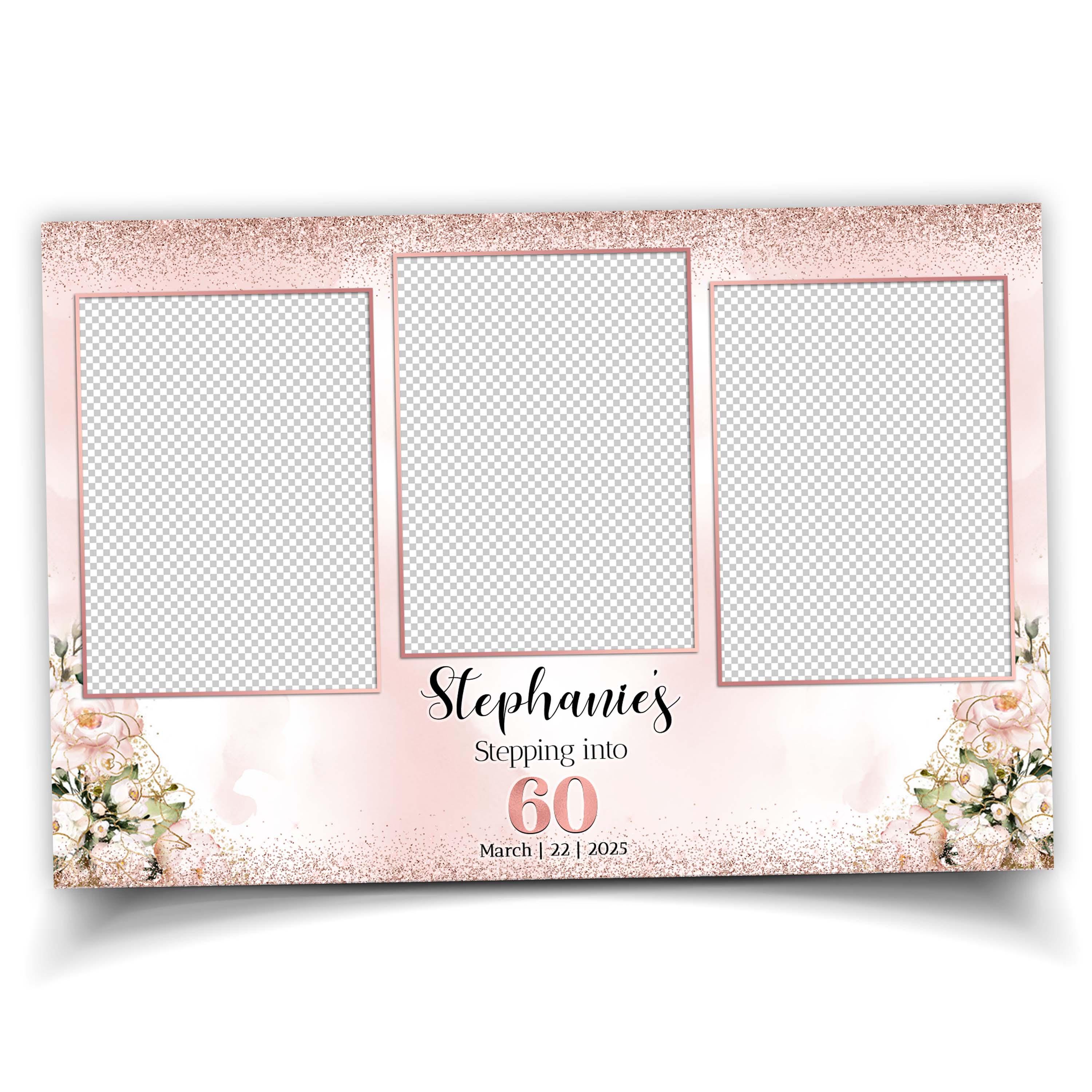 Birthday Sweet 16 Photobooth Template, Mis Quince XV Pink and Rose Gold Quinceanera Photo Booth Overlay Editable