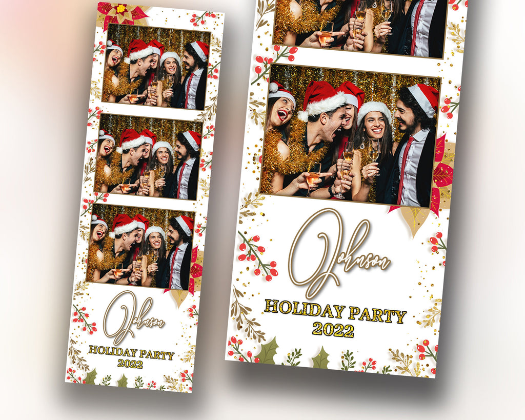 Christmas Photobooth Template Merry Christmas and New Year Strip Winter Wonderland and Holiday Photobooth Template Gold Black Silver 2x6