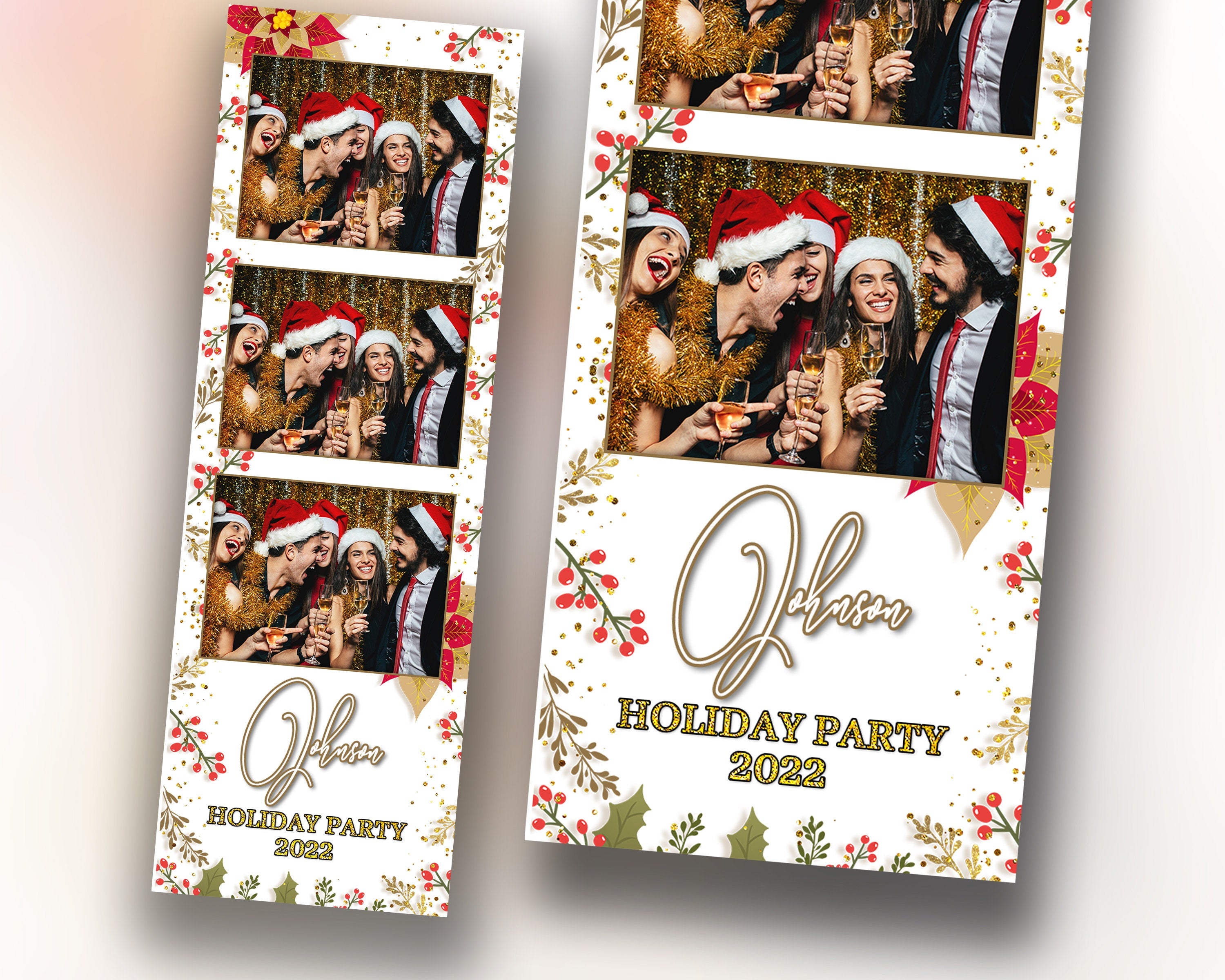 Christmas Photobooth Template Merry Christmas and New Year Strip Winter Wonderland and Holiday Photobooth Template Gold Black Silver 2x6