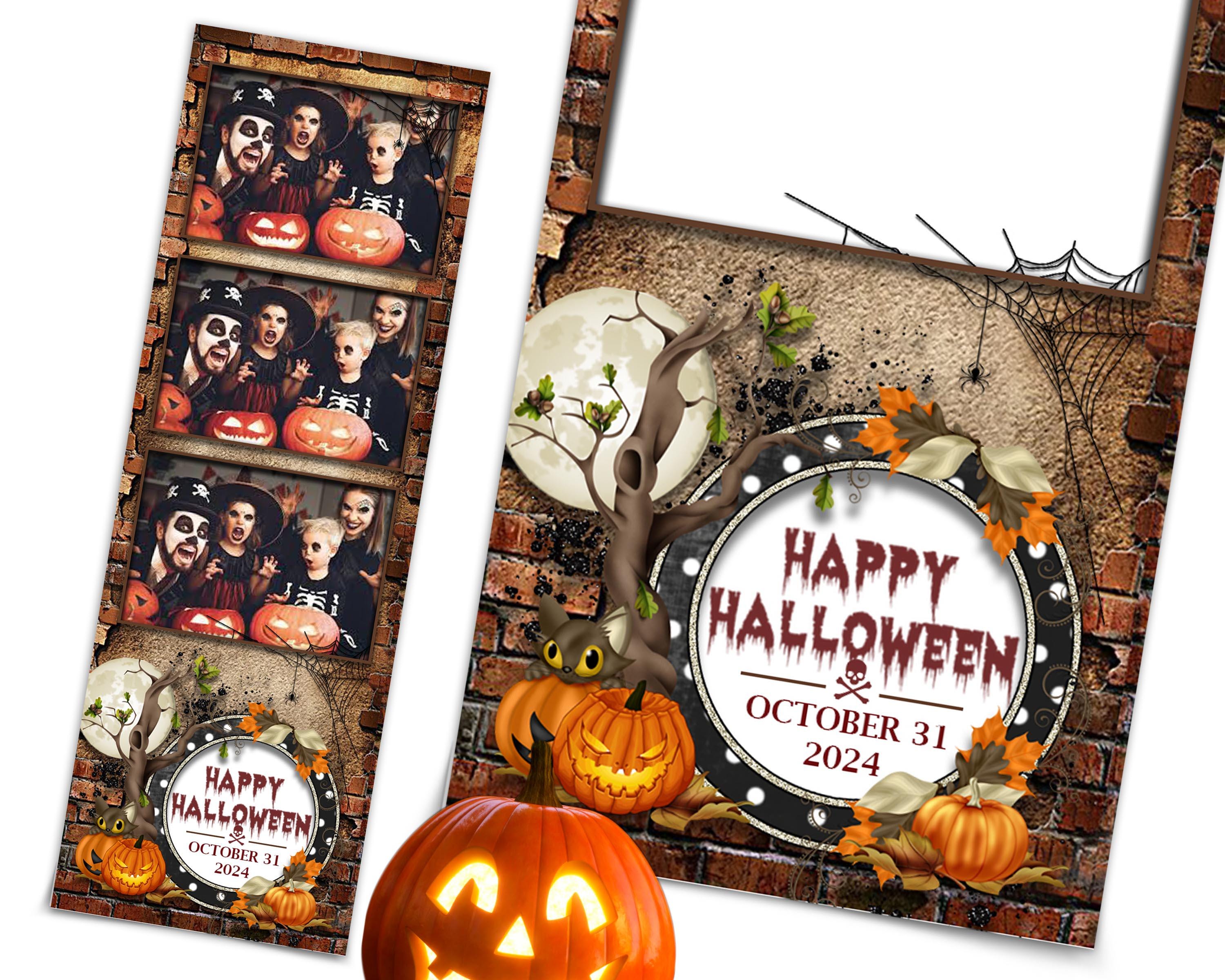 Halloween Photo Booth Template 2x6 Strip 3 photo Pumpkin Scary Trick or Treat Halloween 2024 Photo Booth Template vintage rustic theme TB55