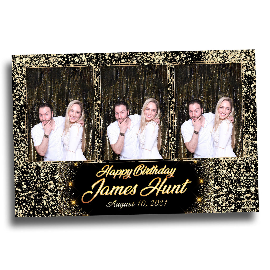 Birthday Photobooth Template Black Gold Glitter Sparkles gold dust bday mirror booth portrait template 4x6 Landscape Layout 6 BM14