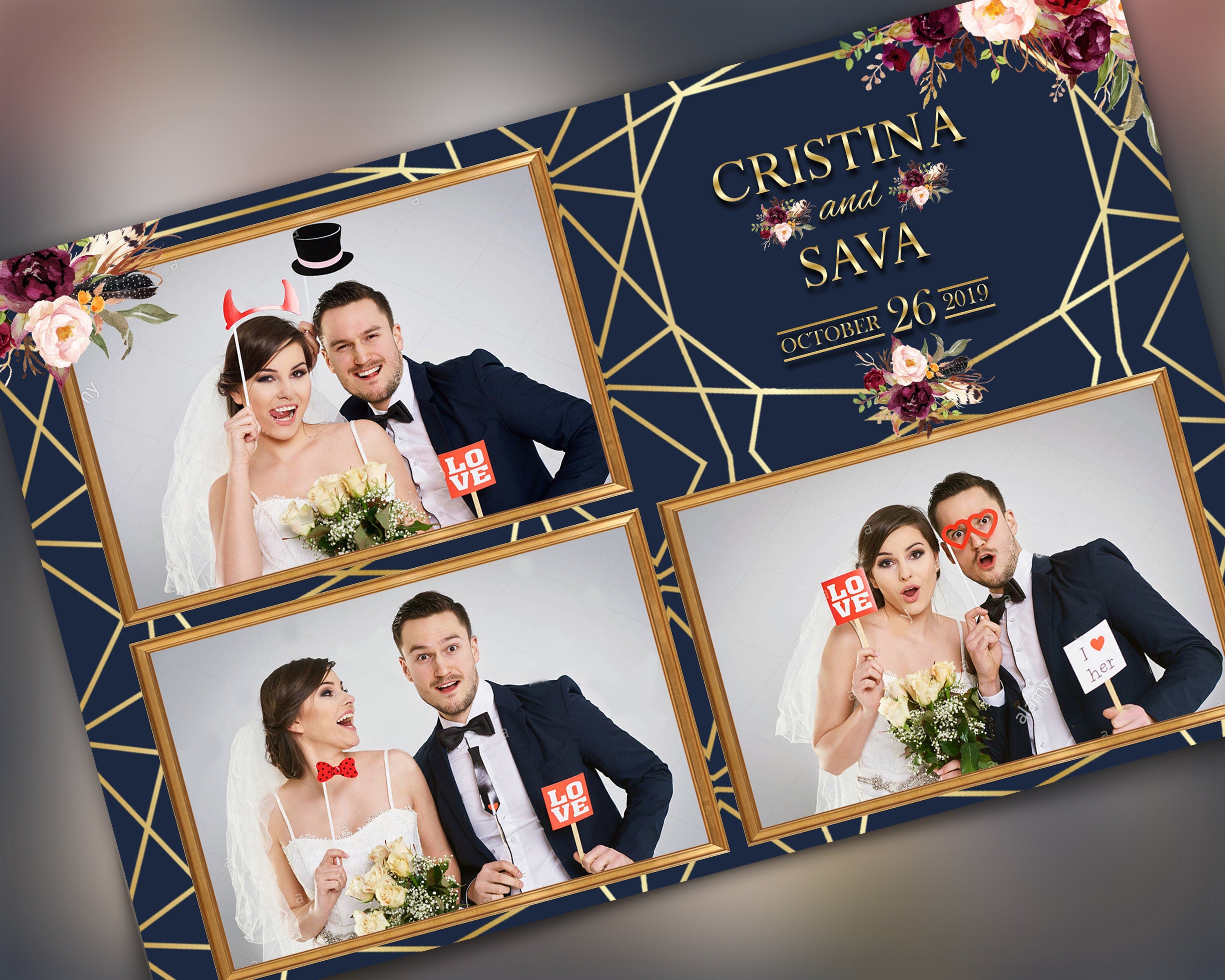 Wedding Bridal Shower Sweet 16 Floral Anniversary Photo Booth Template 4x6 Photobooth Template