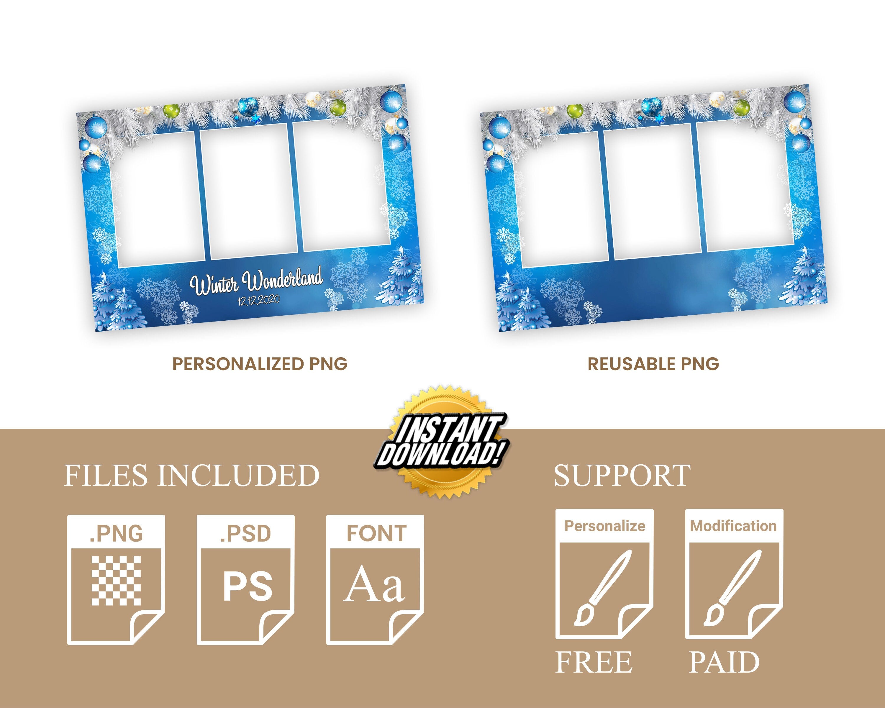 Winter Wonderland & Merry Christmas Holiday Party Mirror Photobooth Template, New Year 2023 4x6 Landscape white pine tree snow flakes