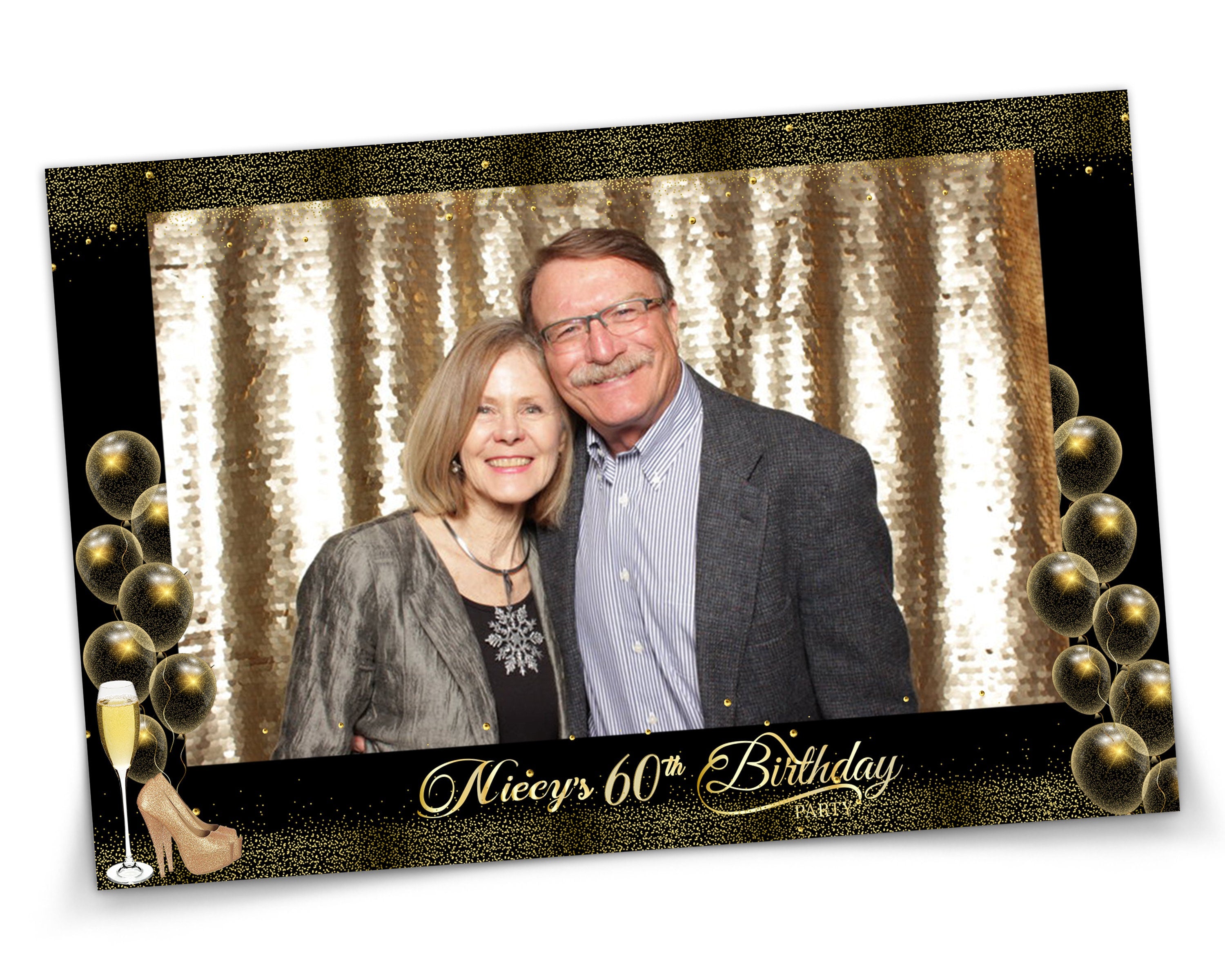 Photo Booth Template Gold Glitter 3 Photos & Single Photo Photobooth Template for Birthday Gold Bridal Wedding Anniversary 4x6 Inch