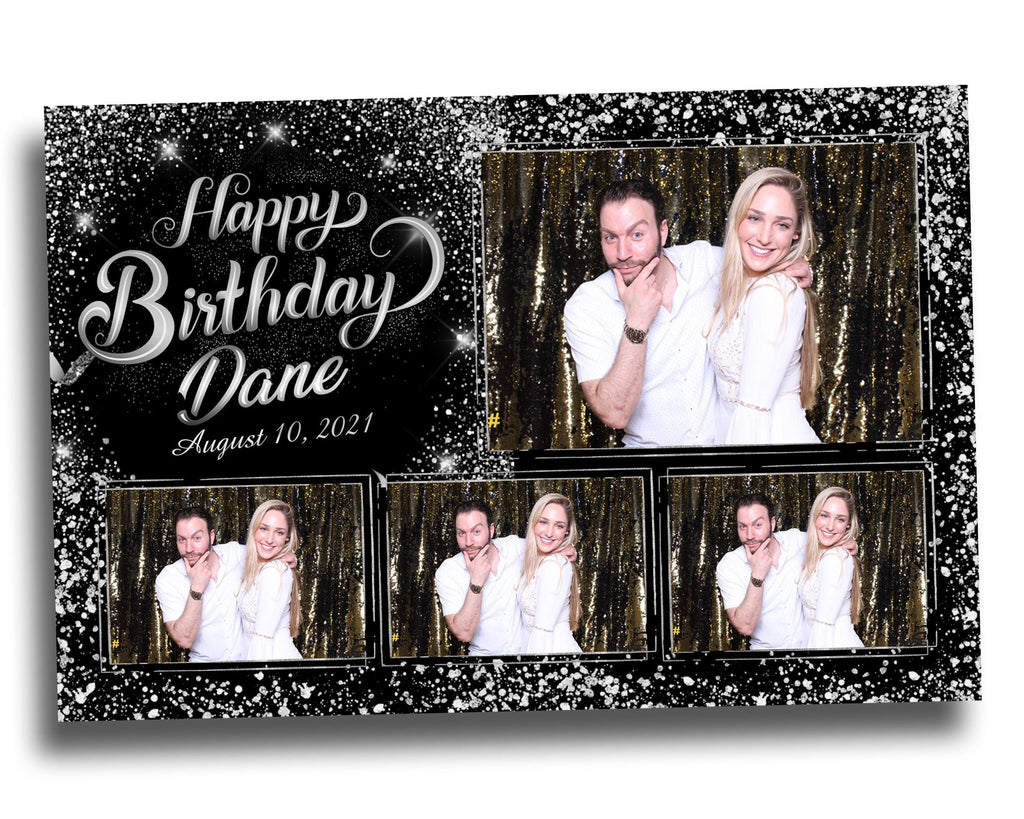 Birthday Photobooth Template 4x6 Black Silver Glitter Sparkles silver dust bday photo booth template 4 photos editable Layout 9 BM15