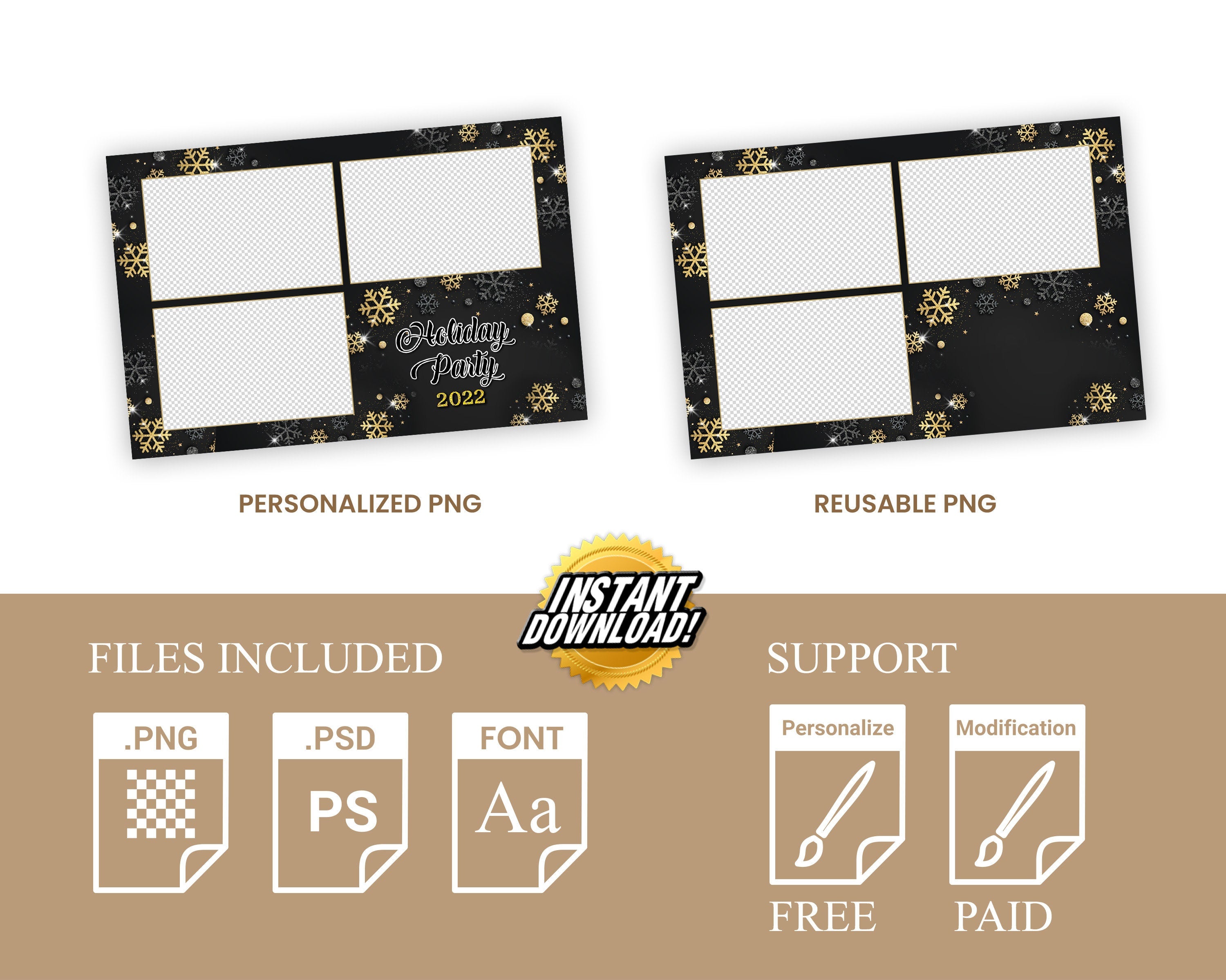 Christmas Photobooth Template 4x6 Merry Christmas and New Year Winter Wonderland and Holiday Photo booth Template Gold Black Silver