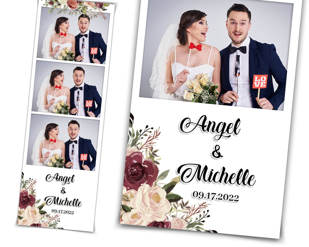 Wedding Photobooth Template, Floral Photobooth Template, 2x6 Wedding Photo booth Template, Sweet 16, Bridal Shower, with font link