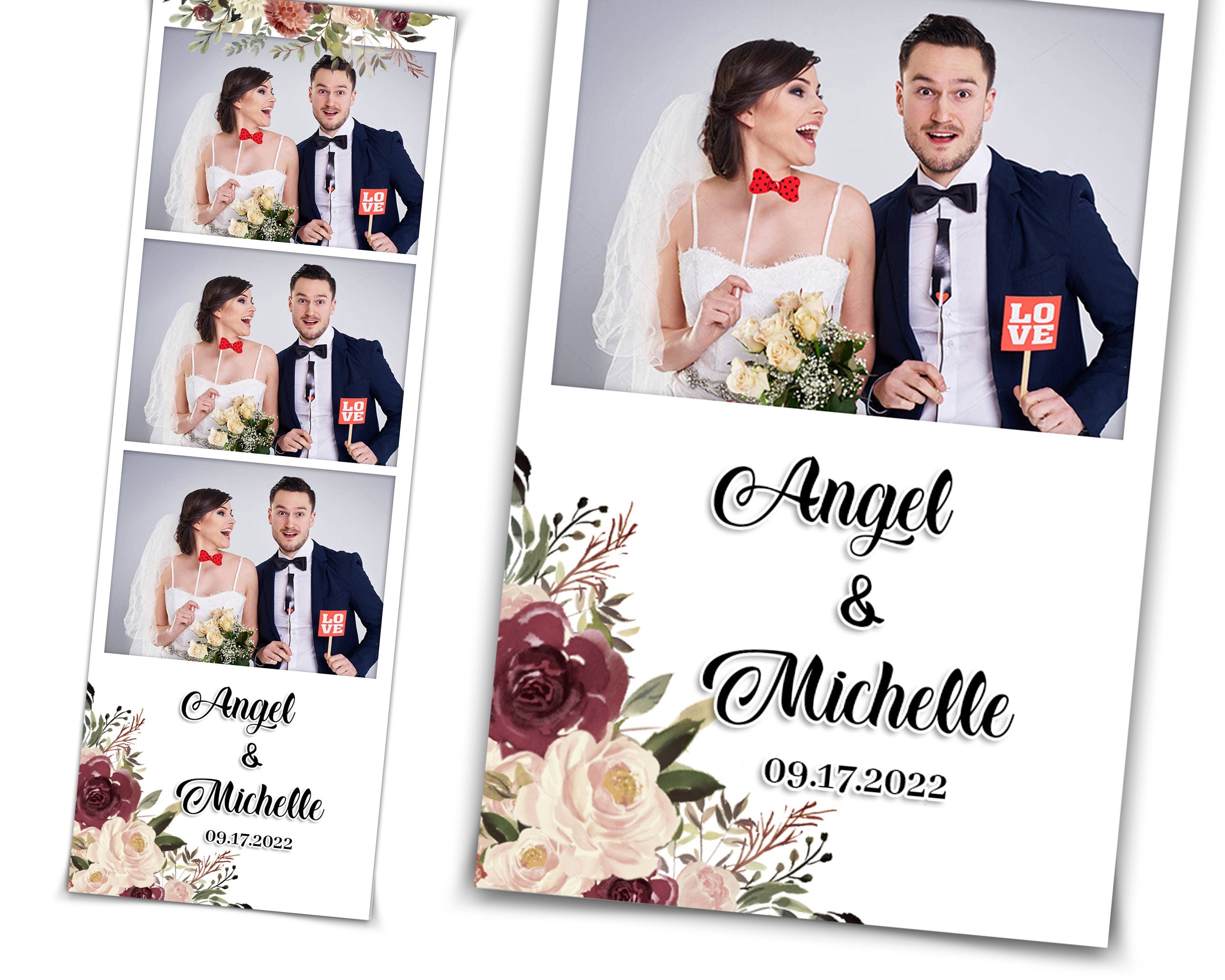 Wedding Photobooth Template, Floral Photobooth Template, 2x6 Wedding Photo booth Template, Sweet 16, Bridal Shower, with font link