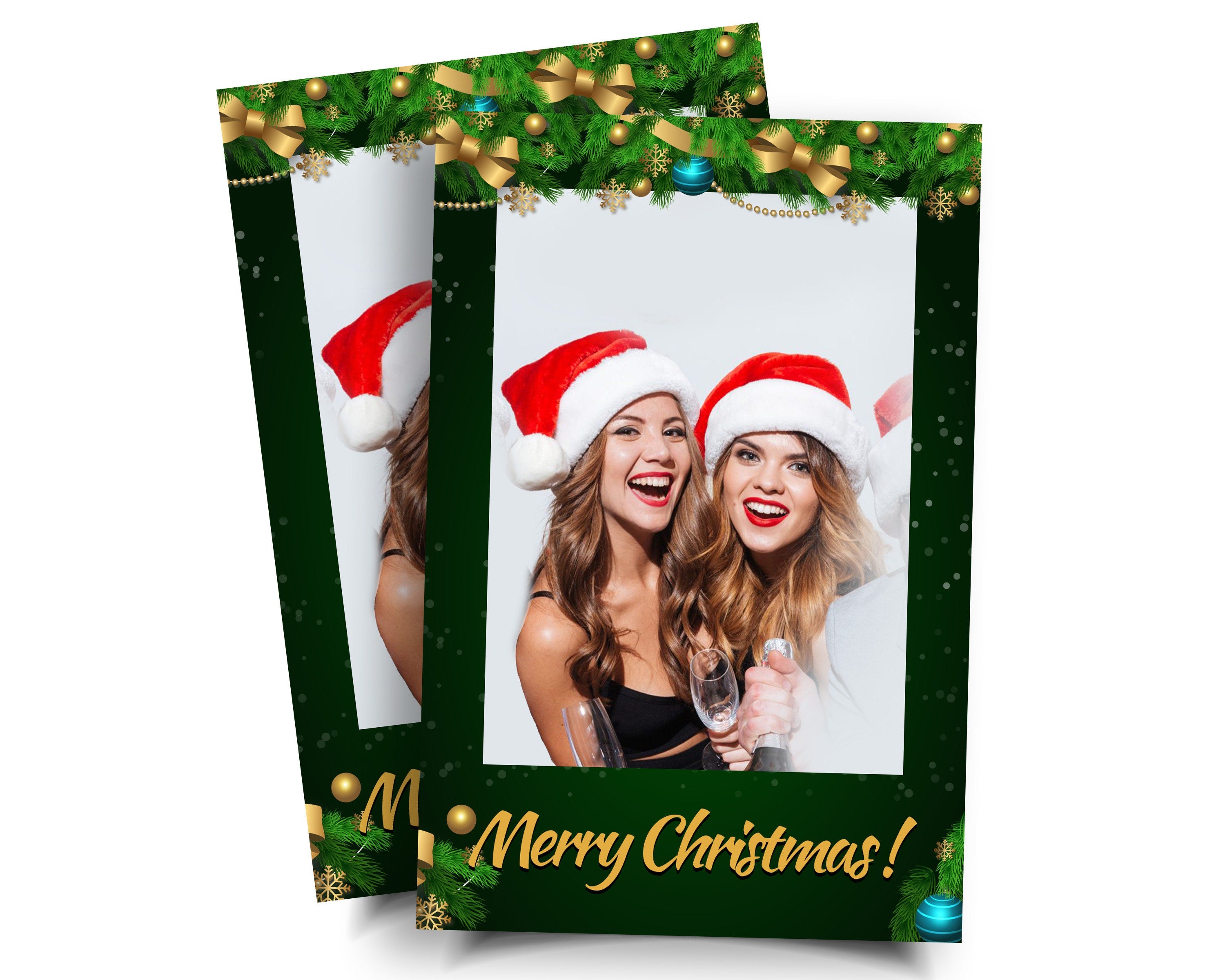Green Gold Christmas Photobooth Template 4x6 Portrait Mirror booth template Single photo