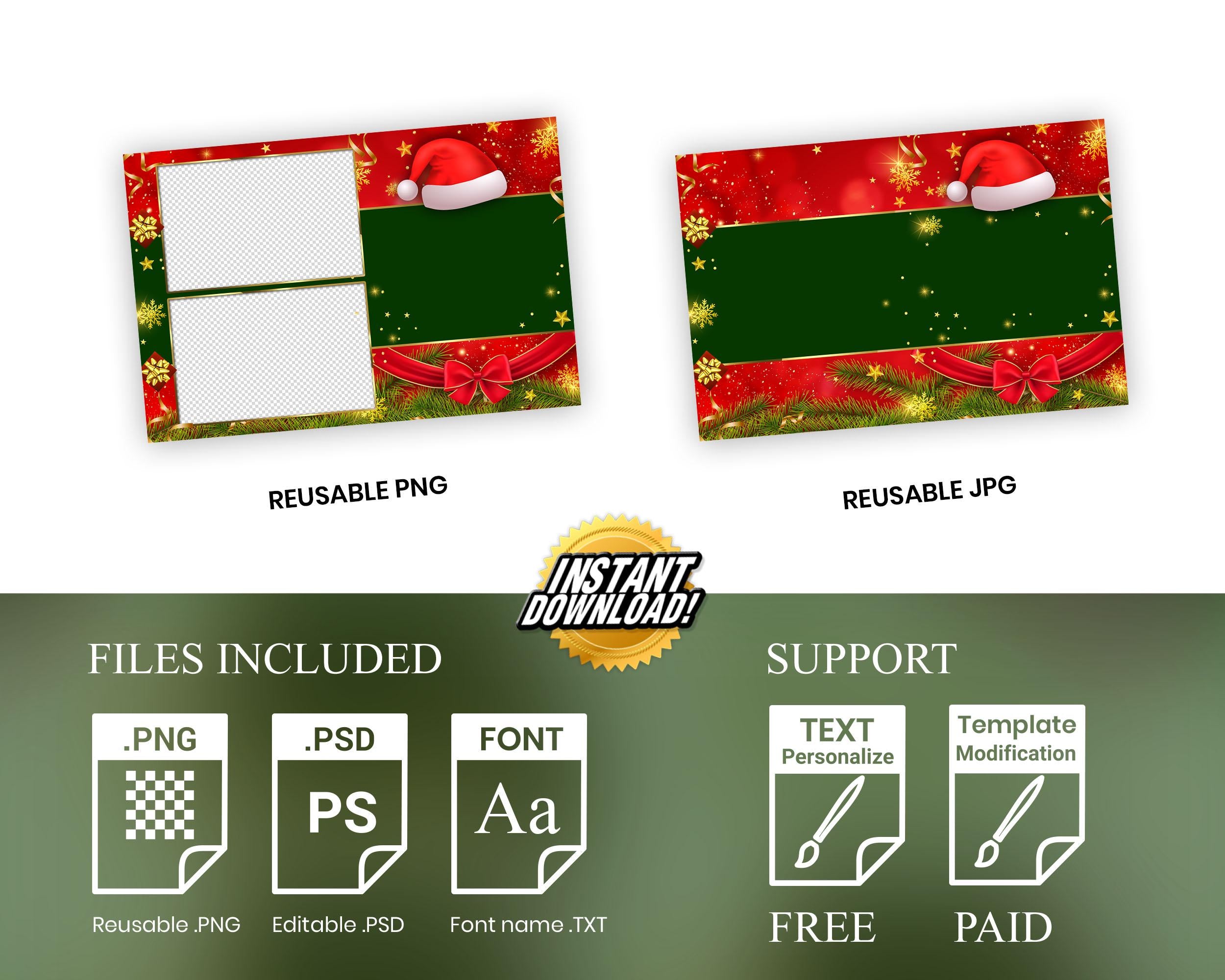 Merry Christmas Photo Booth Template | Xmas Photobooth | Xmas | Holiday | New Year | Red Gold Green