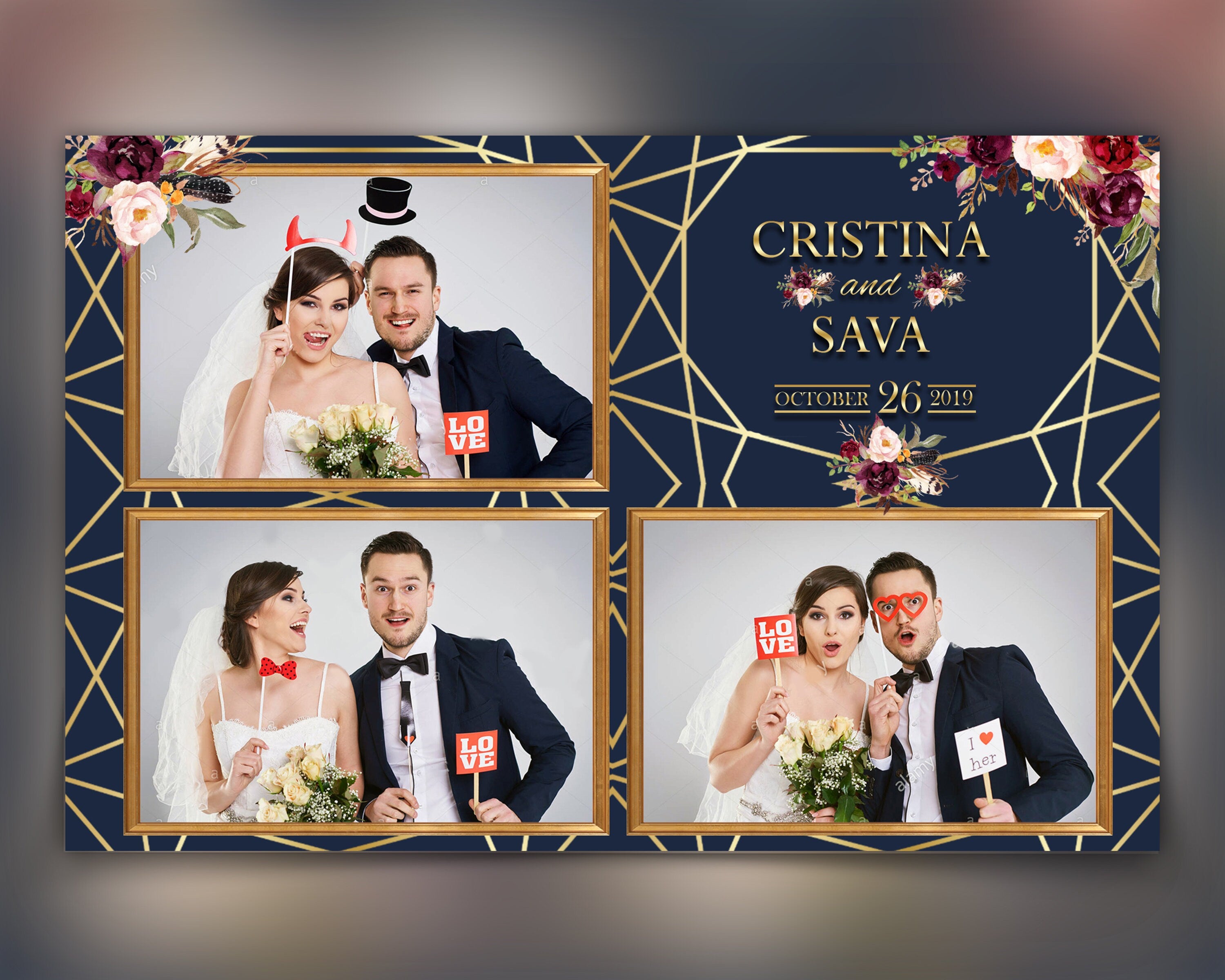 Wedding Bridal Shower Sweet 16 Floral Anniversary Photo Booth Template 4x6 Photobooth Template