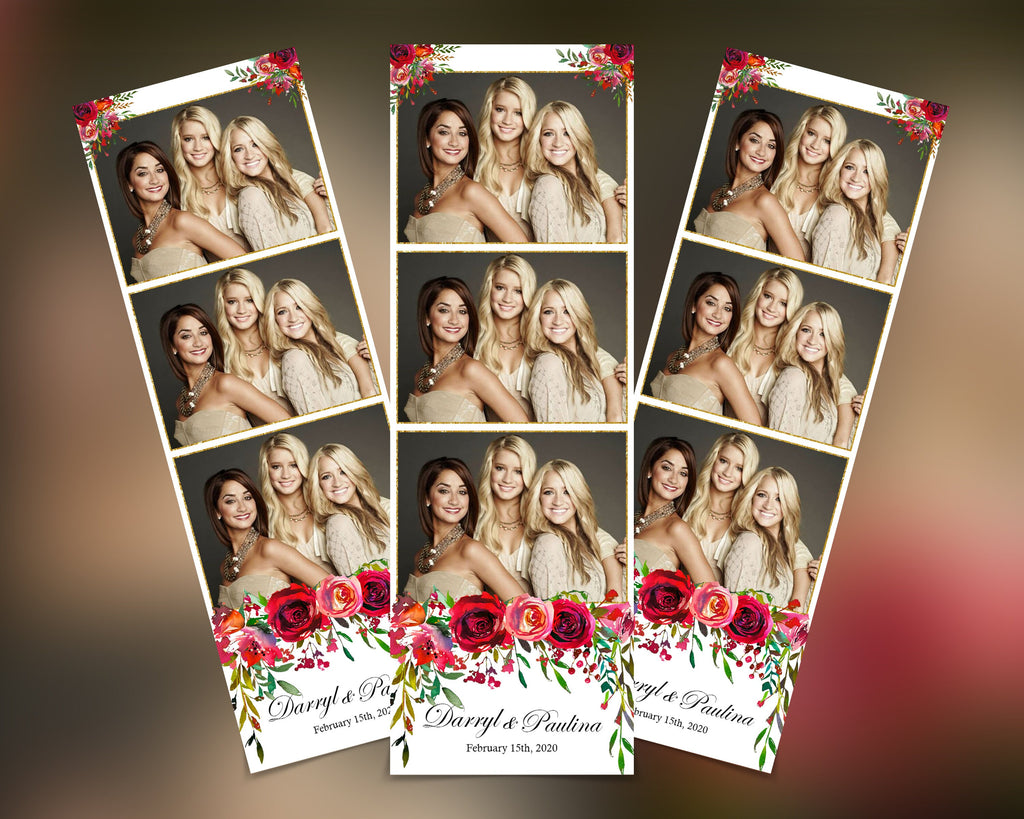Wedding Bridal Shower Sweet 16 Floral Anniversary Photo Booth Template 2x6 Photobooth Template with xbdr psd png jpg and mockup