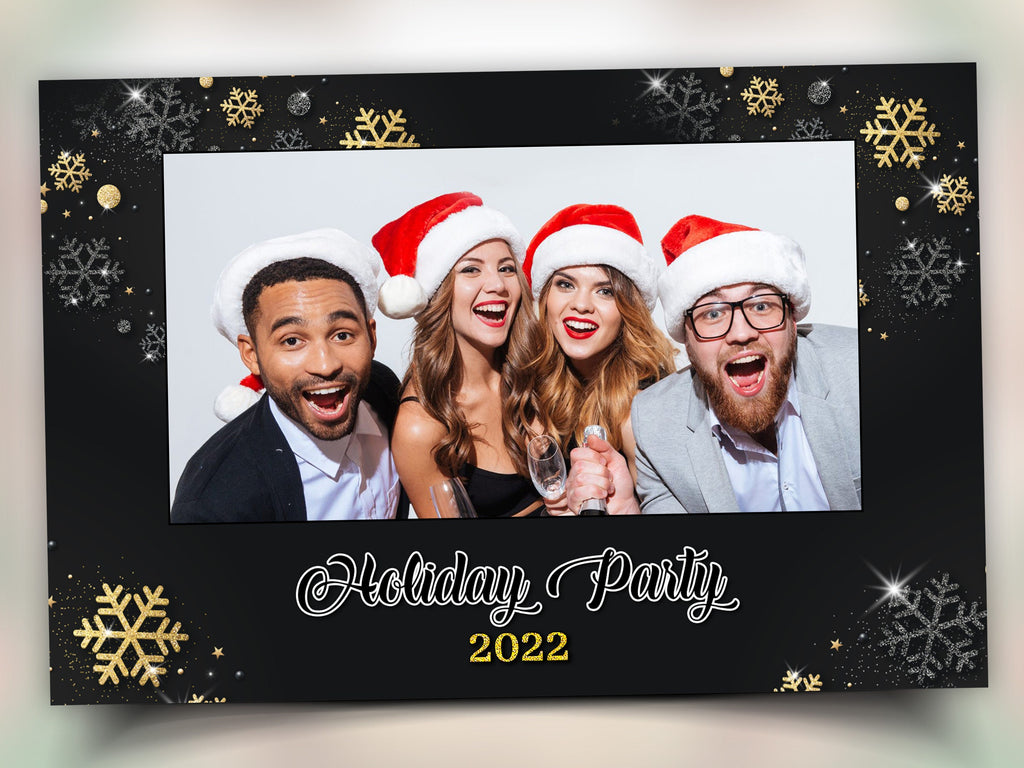 Gold Black Silver Christmas Photobooth Template 4x6 Single photo landscape Merry Christmas and New Year and Holiday photo booth Template