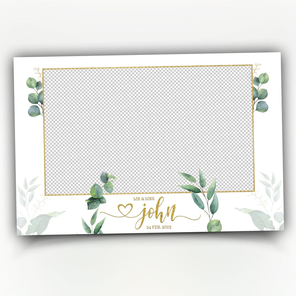 Wedding Photobooth Overlay with greenery eucalyptus wreath leaves elegant minimal greenery photo booth template