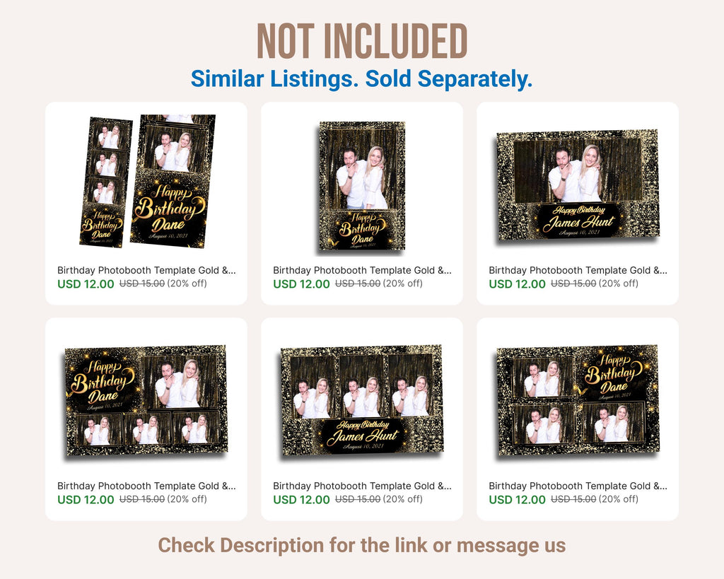 Birthday Photobooth Template Black Gold Glitter Sparkles gold dust bday mirror booth portrait template 4x6 Landscape Layout 6 BM14