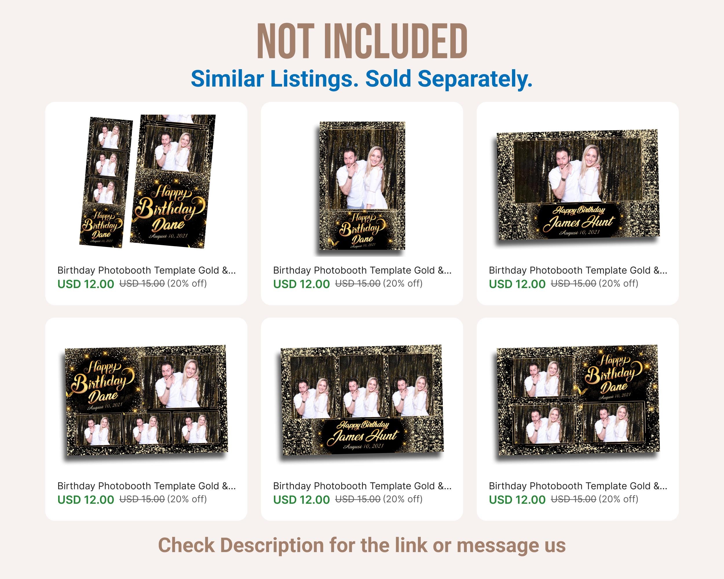 Birthday Photobooth Template Black Gold Glitter Sparkles gold dust bday mirror booth portrait template 4x6 Landscape Layout 6 BM14