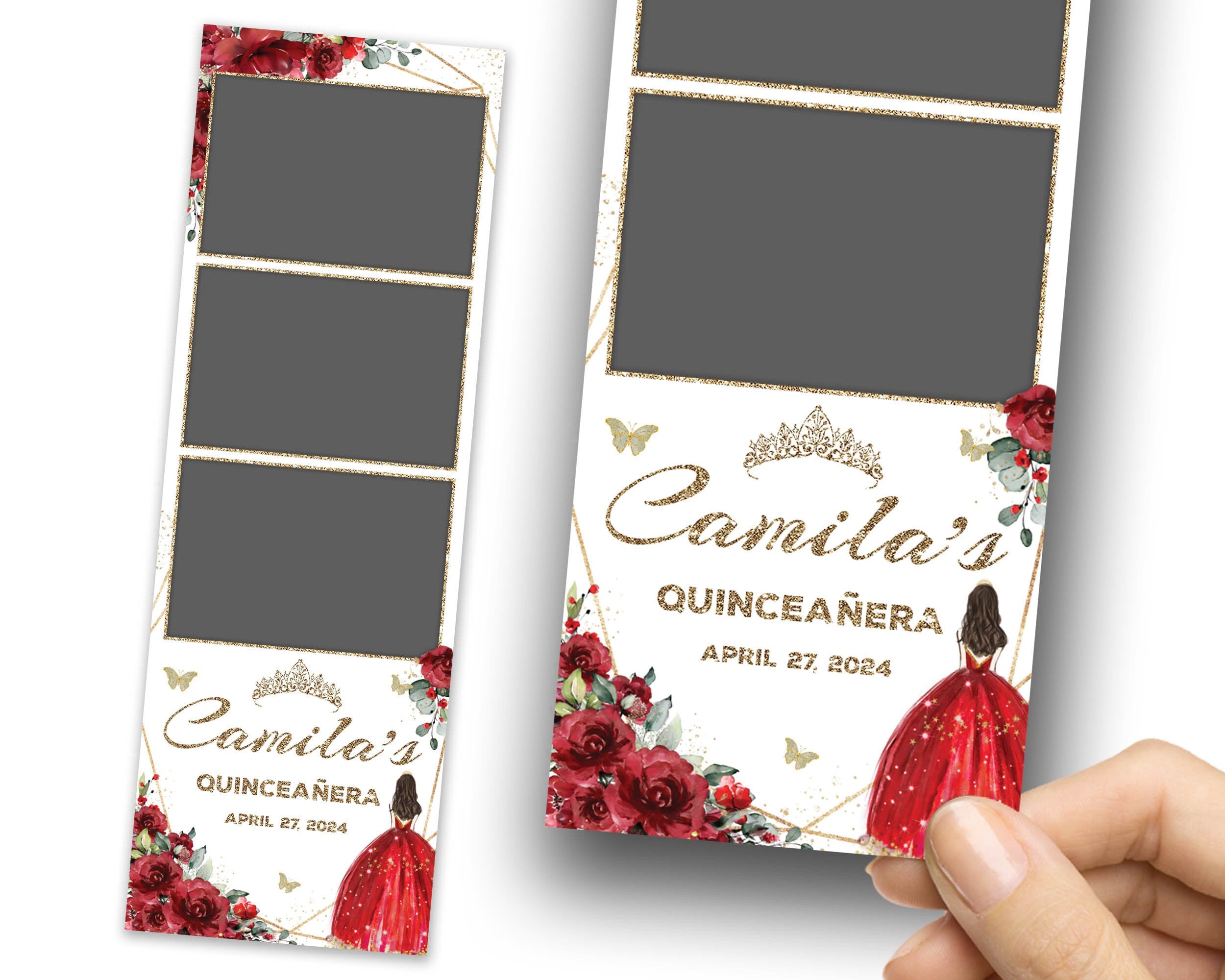 Birthday Sweet 16 Quinceañera Photobooth Template Green Pink Golden Sweet Sixteen Quinceanera Mis Quince XV Photo Booth 1093