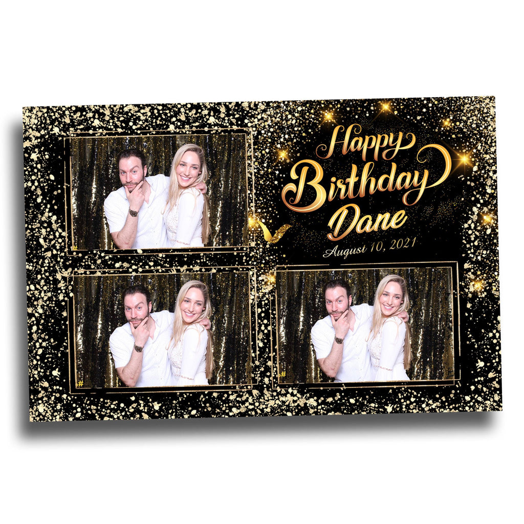 Birthday Photobooth Template 4x6 Black Gold Glitter Sparkles gold dust bday photo booth template 3 photo editable Layout 7 BM14