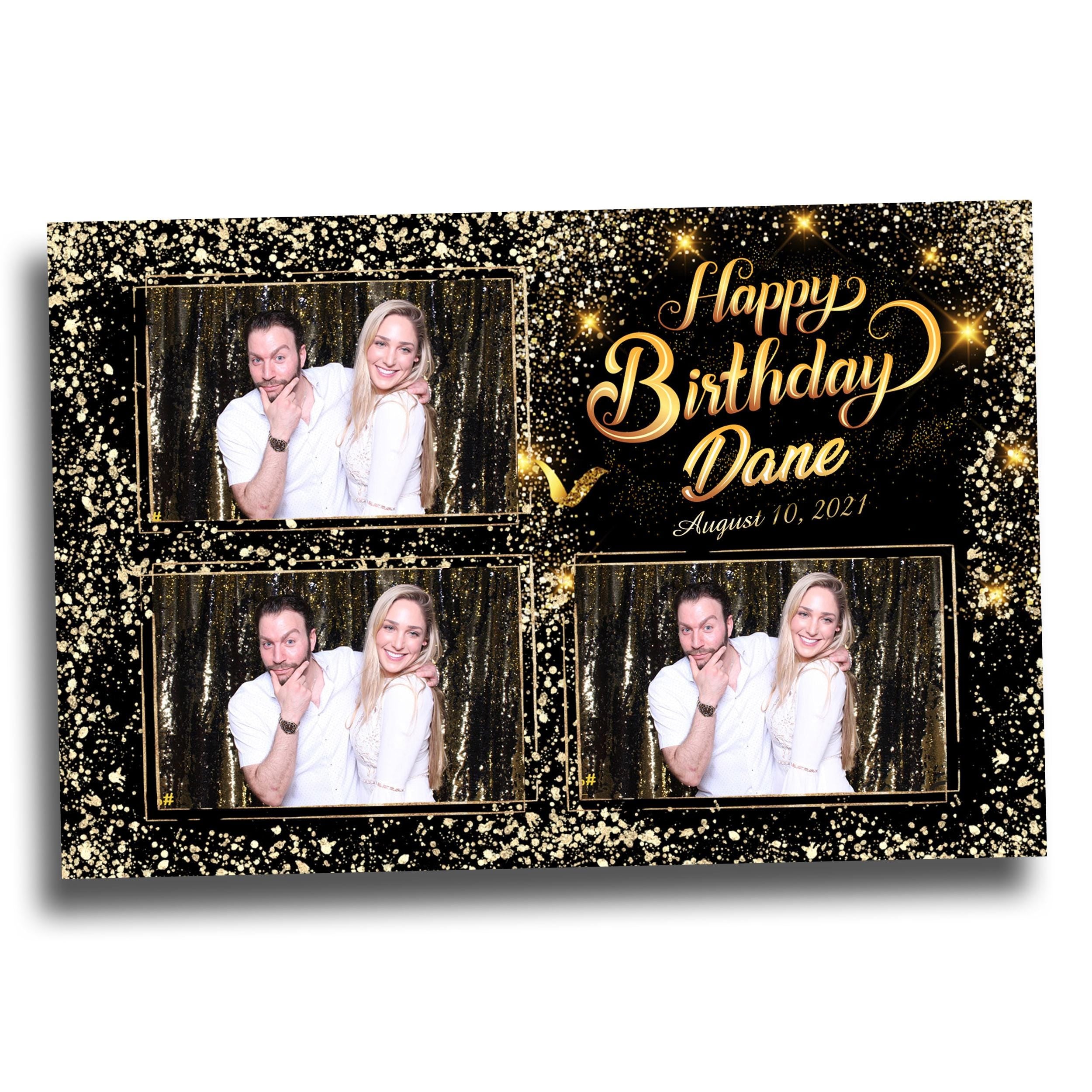 Birthday Photobooth Template 4x6 Black Gold Glitter Sparkles gold dust bday photo booth template 3 photo editable Layout 7 BM14