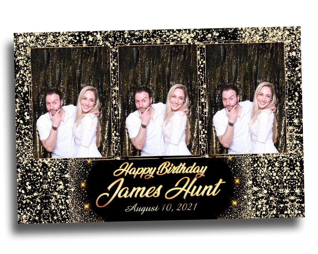 Birthday Photobooth Template Black Gold Glitter Sparkles gold dust bday mirror booth portrait template 4x6 Landscape Layout 6 BM14