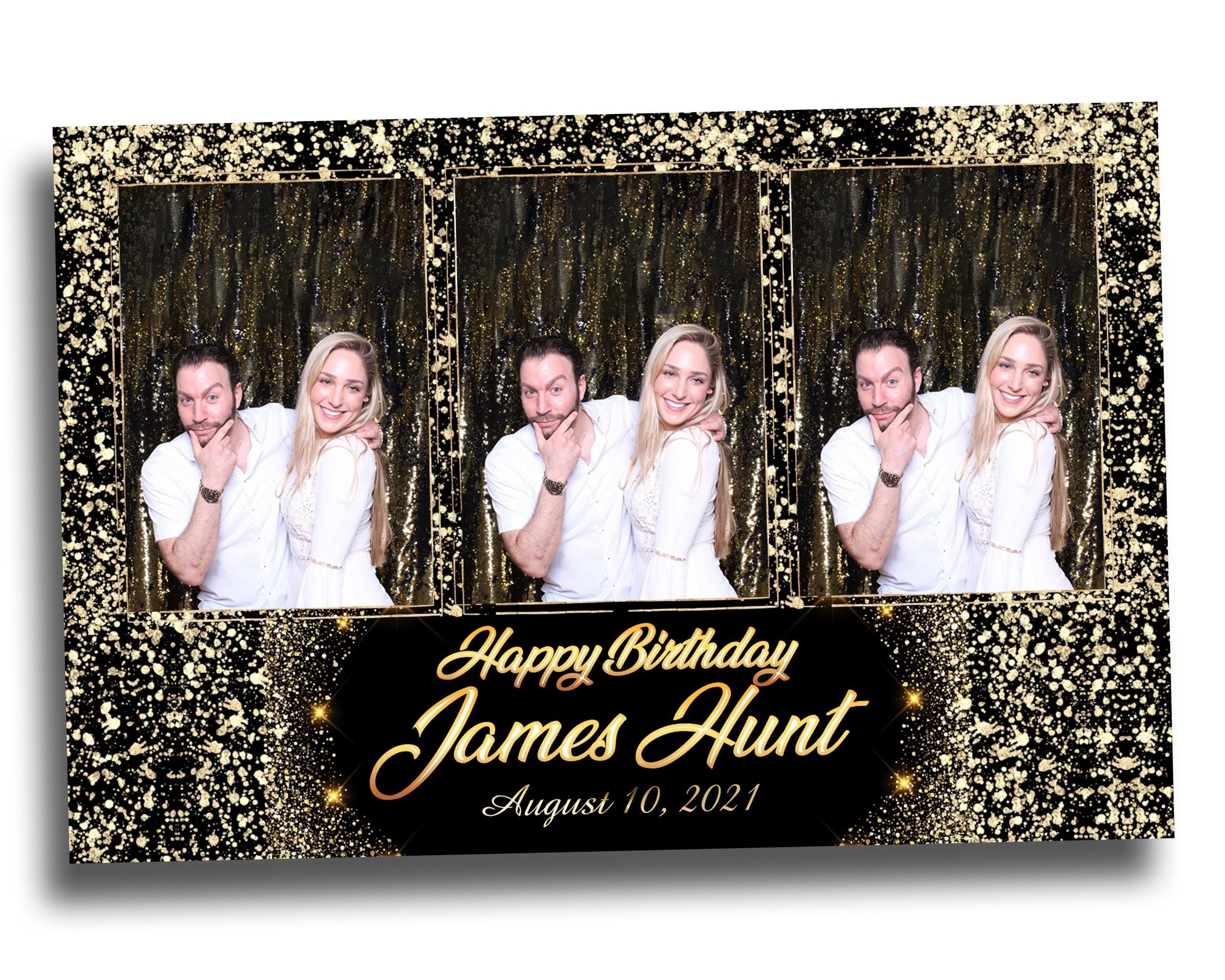 Birthday Photobooth Template Black Gold Glitter Sparkles gold dust bday mirror booth portrait template 4x6 Landscape Layout 6 BM14