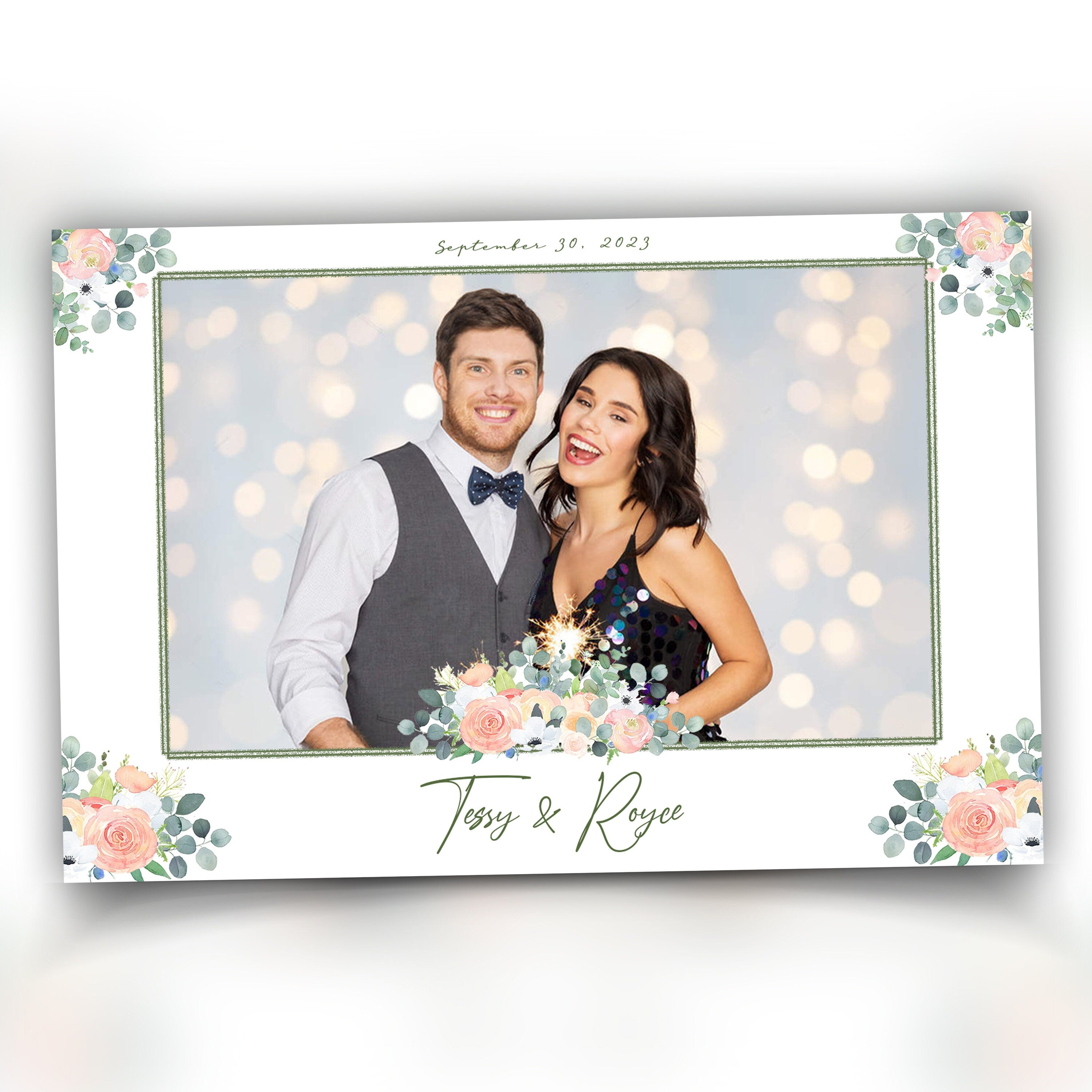 Wedding Anniversary Bridal Shower Floral Photo Booth Template 4x6 Photobooth Template with Font
