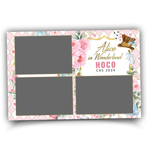 Alice in Wonderland Photo Booth Template pink floral golden text editable