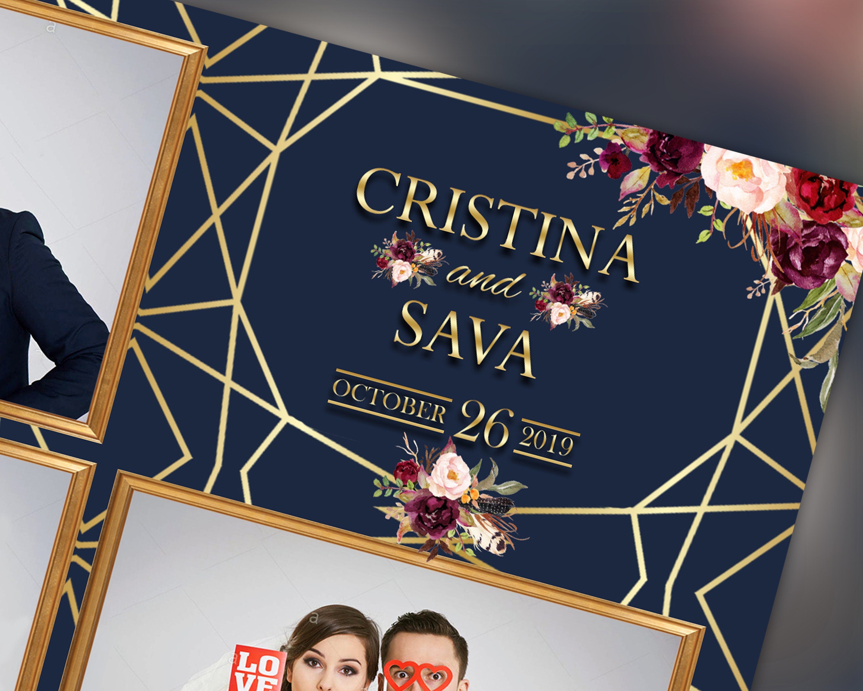 Wedding Bridal Shower Sweet 16 Floral Anniversary Photo Booth Template 4x6 Photobooth Template