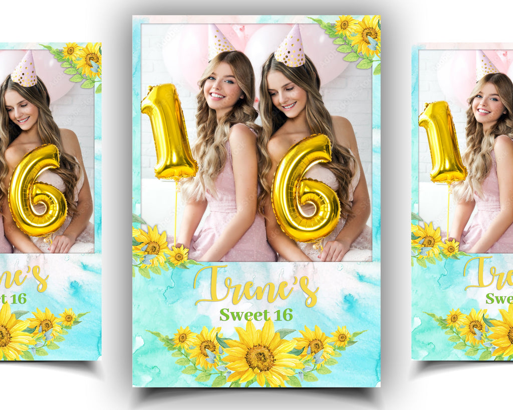 Sunflower Photo Booth Template, Sweet 16 Photobooth Template, Quinceanera, Mis Quince, Quince Photobooth, Birthday 633