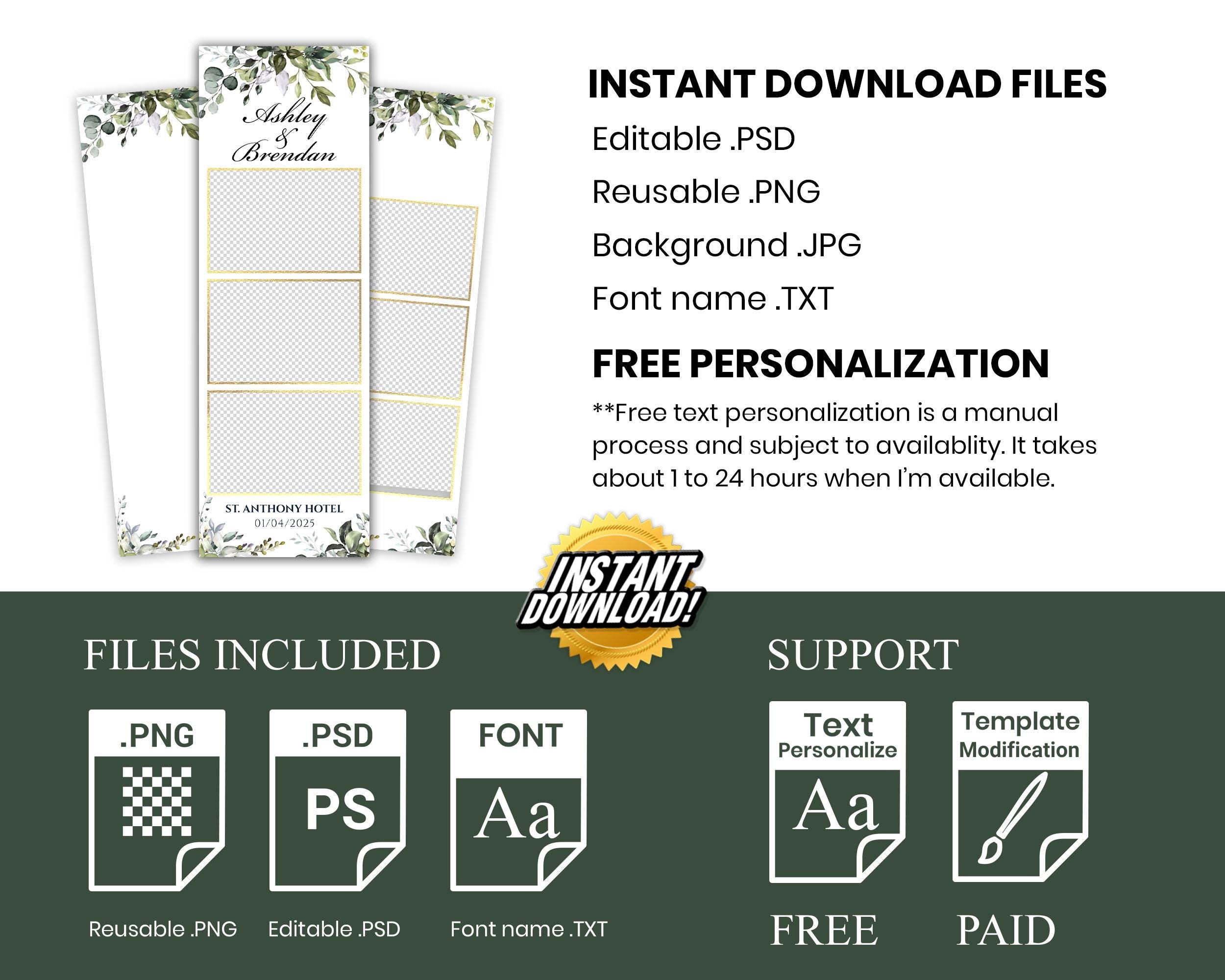 Sage Green Wedding Anniversary Bridal Shower Photobooth Template 2x6 strip 724