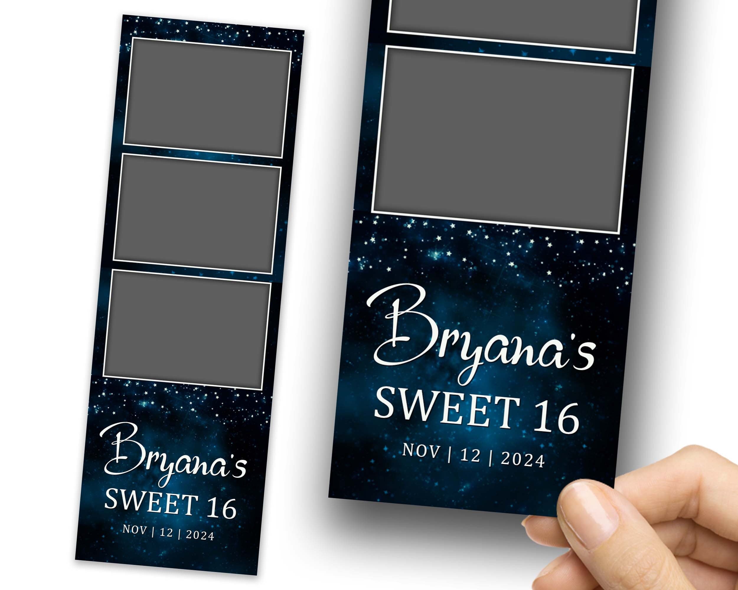 Sweet 16 Photobooth Template, Sweet Sixteen, Quinceañera, 16th Birthday Photo Booth, Quinceanera, Mis Quince, XV, 2x6 Blue Strip 1076