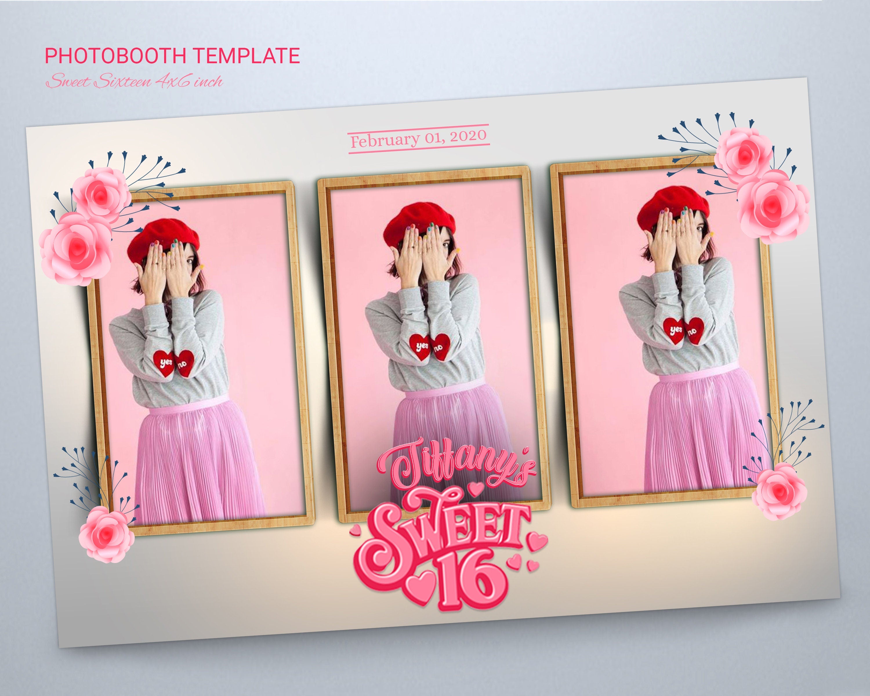 Photobooth Template Sweet 16 Photo Booth Template, Sweet sixteen template, 4x6 template, Quinceanera birthday bridal shower