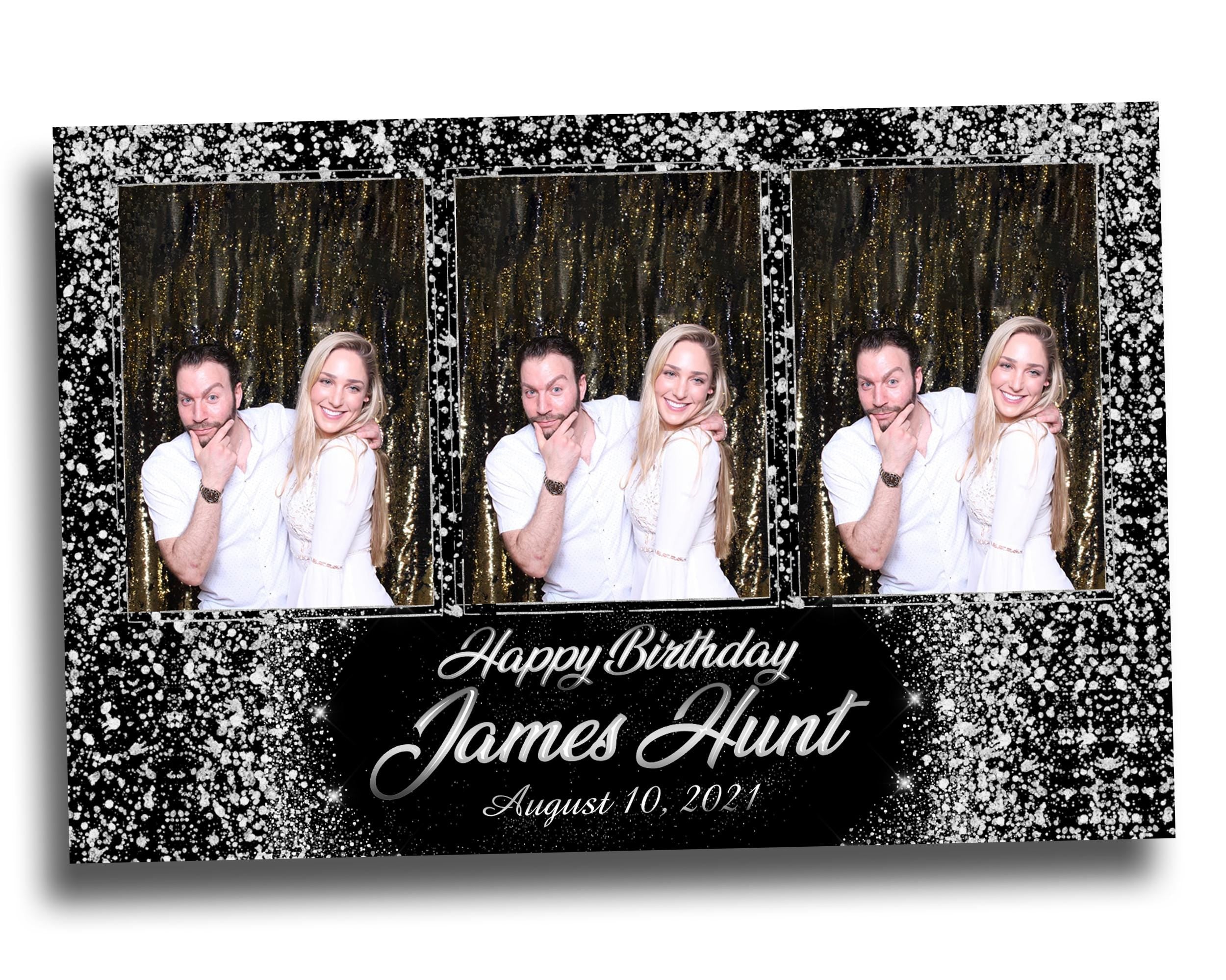 Birthday Photobooth Template Black Silver Glitter Sparkles silver dust bday mirror booth portrait template 4x6 Landscape Layout 6 BM15