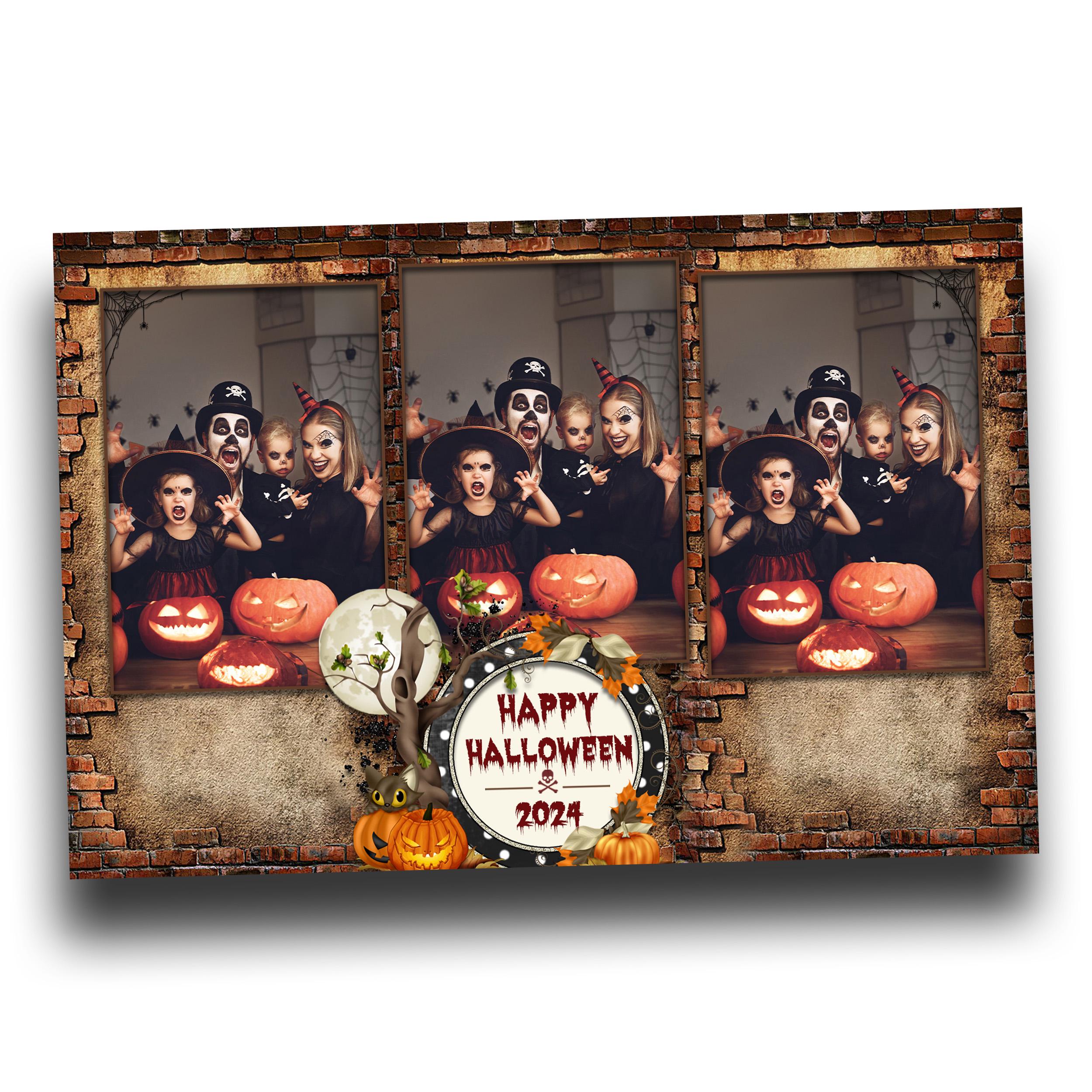 Halloween Photobooth Template 4x6 3 portrait photo mirror booth Pumpkin Scary Trick or Treat Photo Booth Template Brick Rustic theme TB55