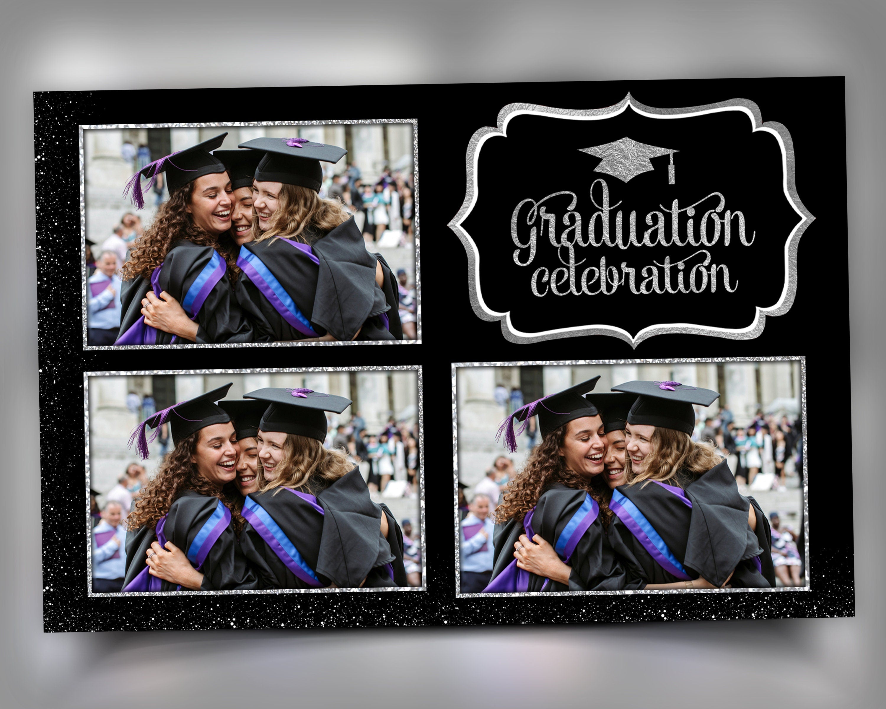 Graduation Celebration Party Photobooth Template Class of 2023 Silver Black Prom photo booth template Grad