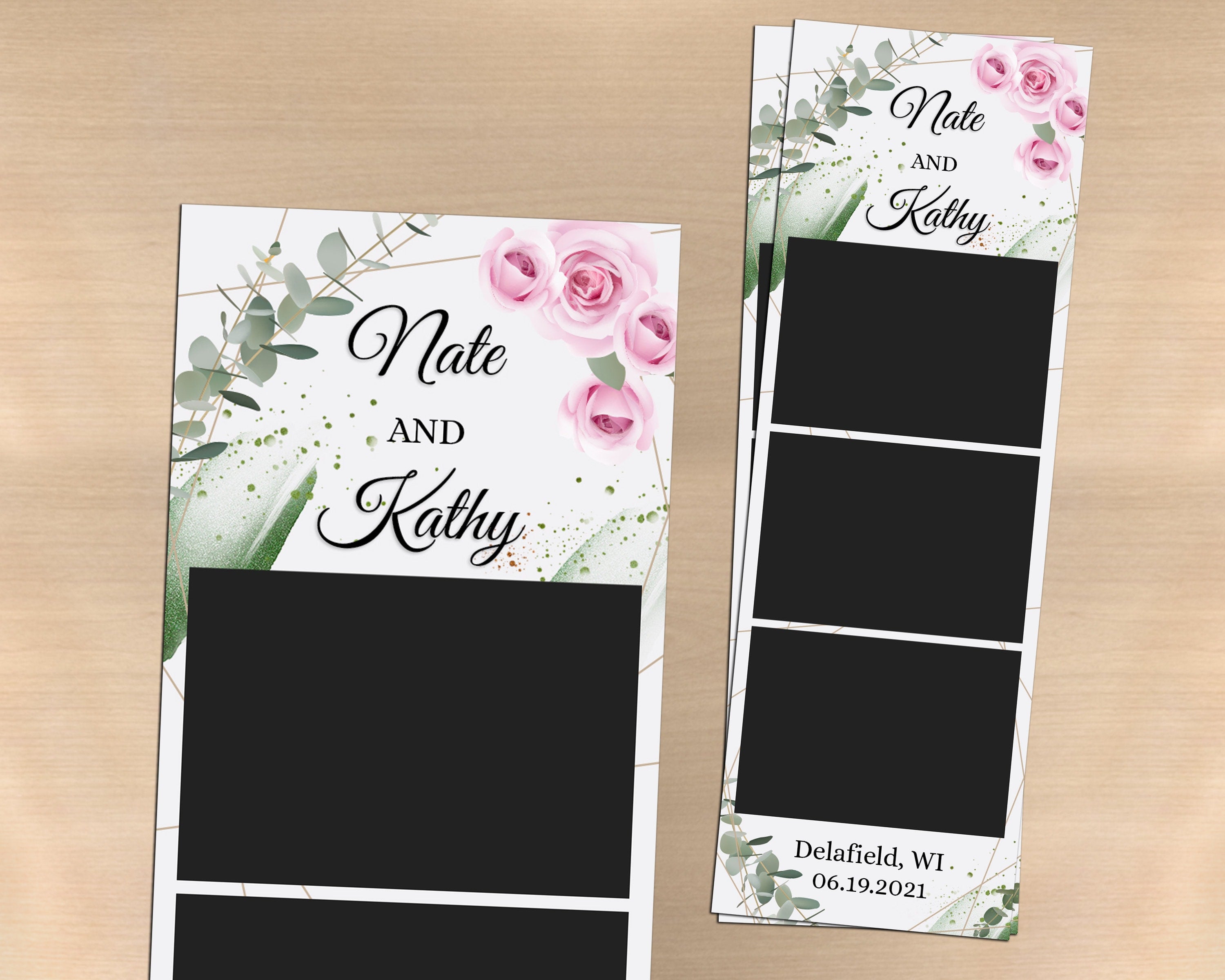 Wedding Bridal Shower Sweet 16 Floral Anniversary Photo Booth Template 2x6 Photobooth Template with xbdr psd png jpg and mockup