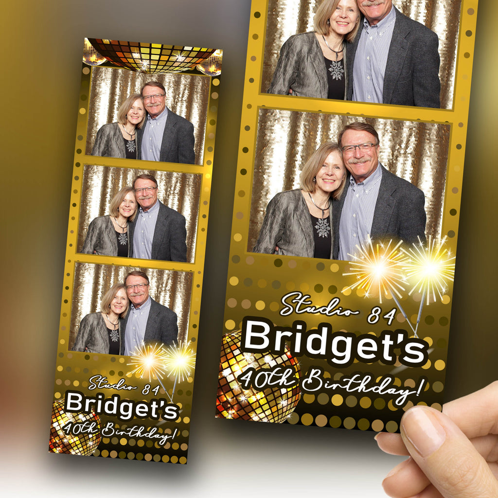 Birthday photo booth template 2x6 Strip Birthday Golden Disco Party New Year Holiday Night Party Festival Celebration Gold 343