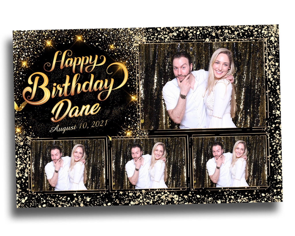Birthday Photobooth Template 4x6 Black Gold Glitter Sparkles gold dust bday photo booth template 4 photos editable Layout 9 BM14