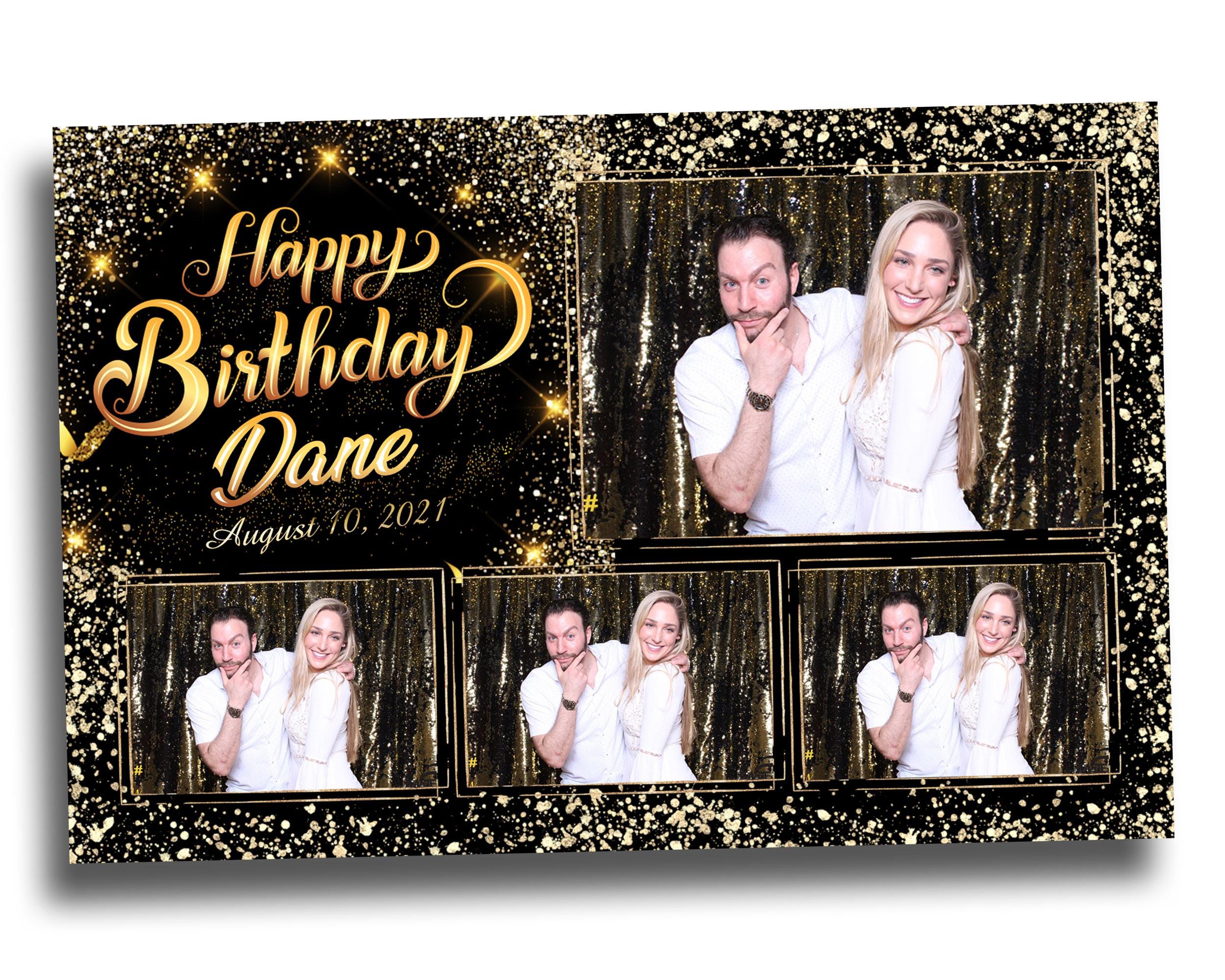 Birthday Photobooth Template 4x6 Black Gold Glitter Sparkles gold dust bday photo booth template 4 photos editable Layout 9 BM14