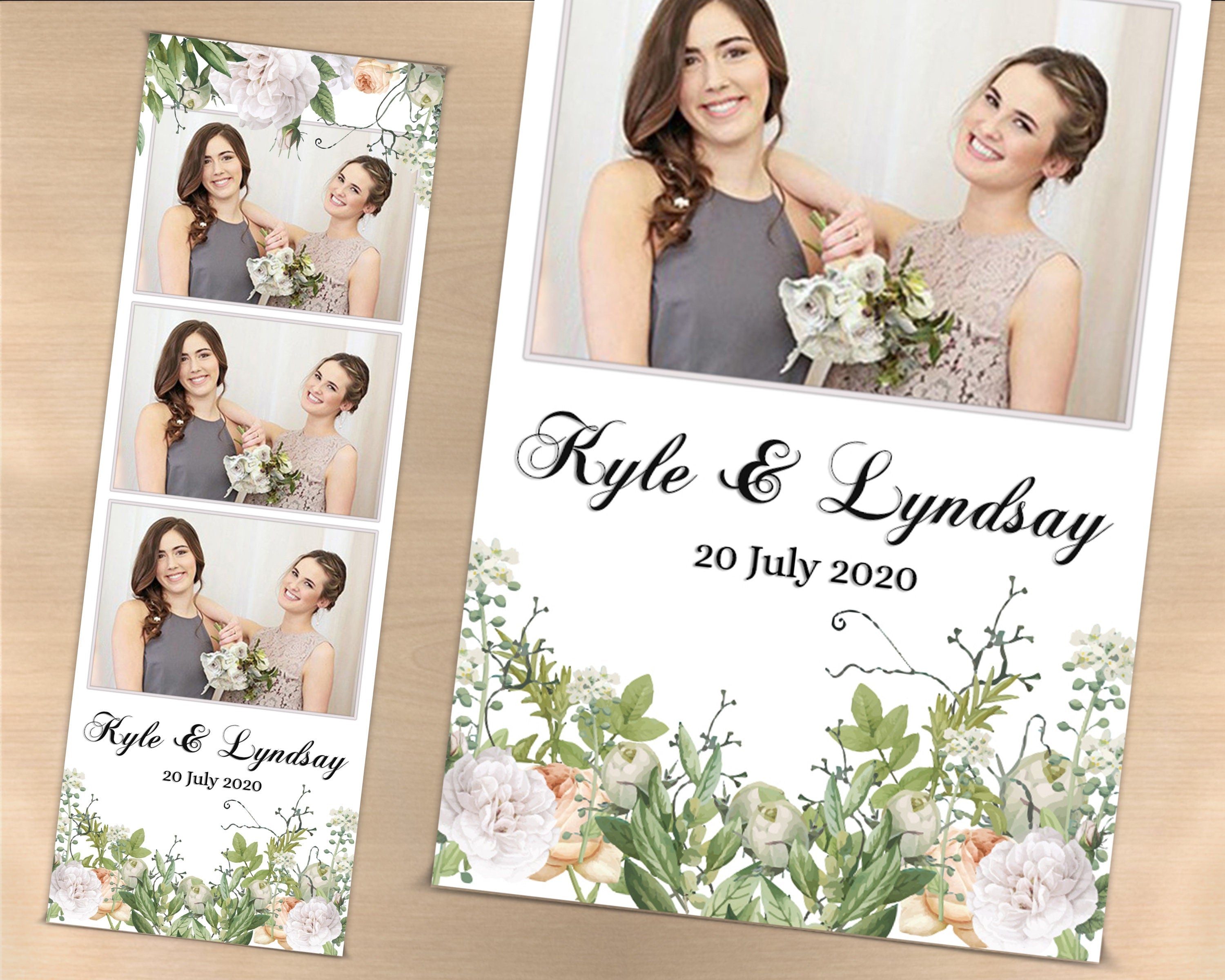 Wedding Bridal Shower Sweet 16 Floral Anniversary Photo Booth Template 2x6 Photobooth Salsa Darkroom Touchpix DSLR Mirror Booth