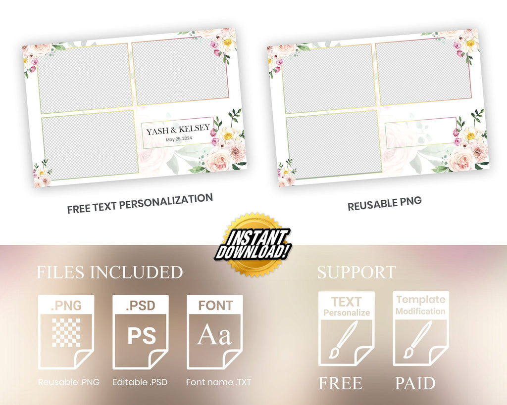 Photo Booth Template Wedding Bridal Shower Sweet 16 Floral Anniversary Photobooth Template 1239