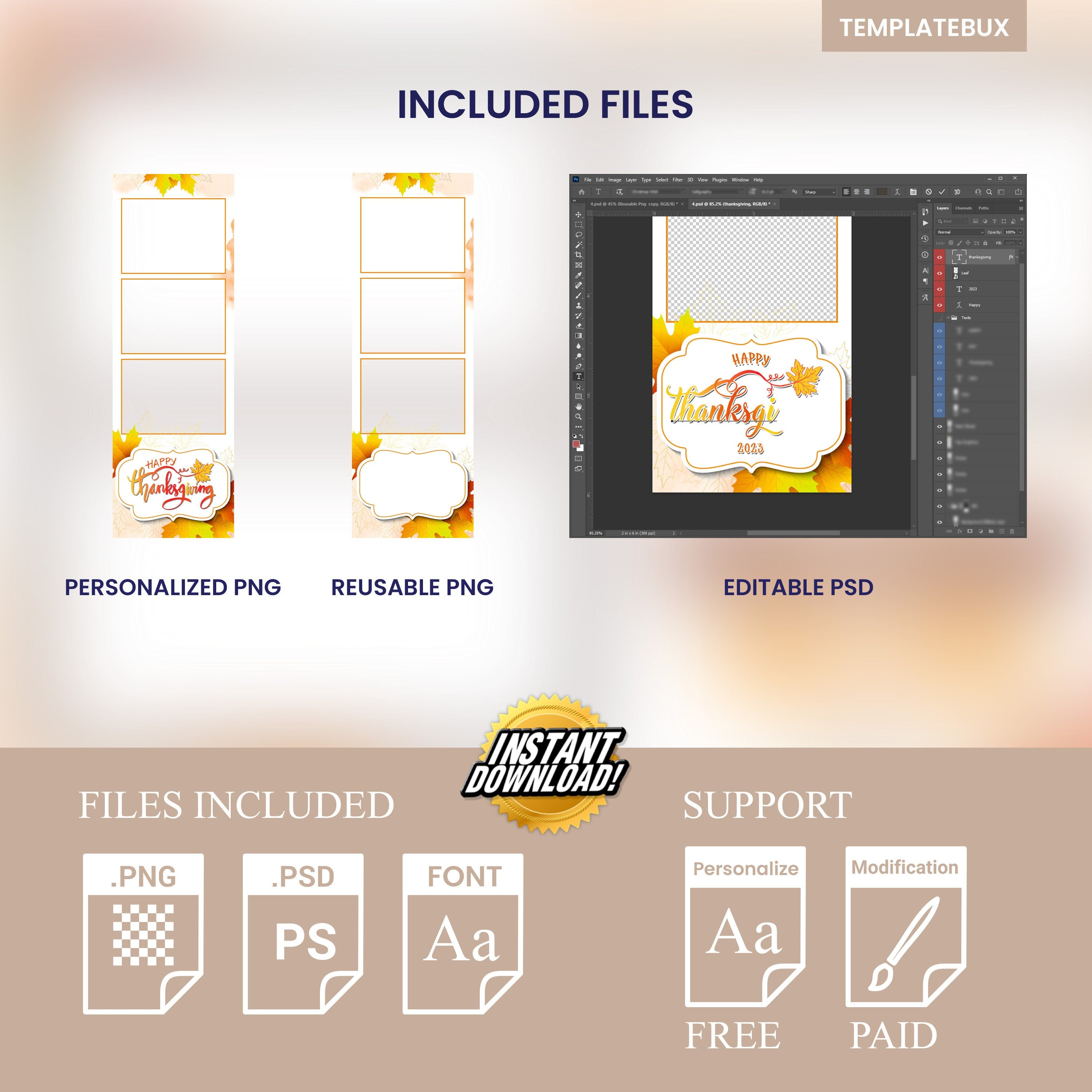 Thanksgiving Fall Festival Photobooth Template 2x6 Strip with Font and free personalization Autumn theme fall leaves photo booth template