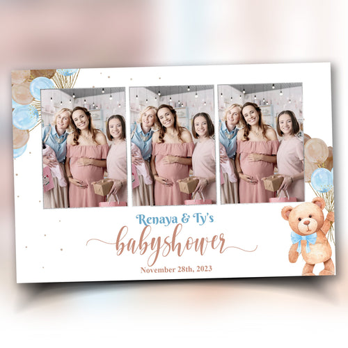 Baby Shower Photo booth Template 4x6 Teddy Bear Babyshower it's a boy sky blue brown tan balloons 1st birthday mirror booth Template PSD BS1