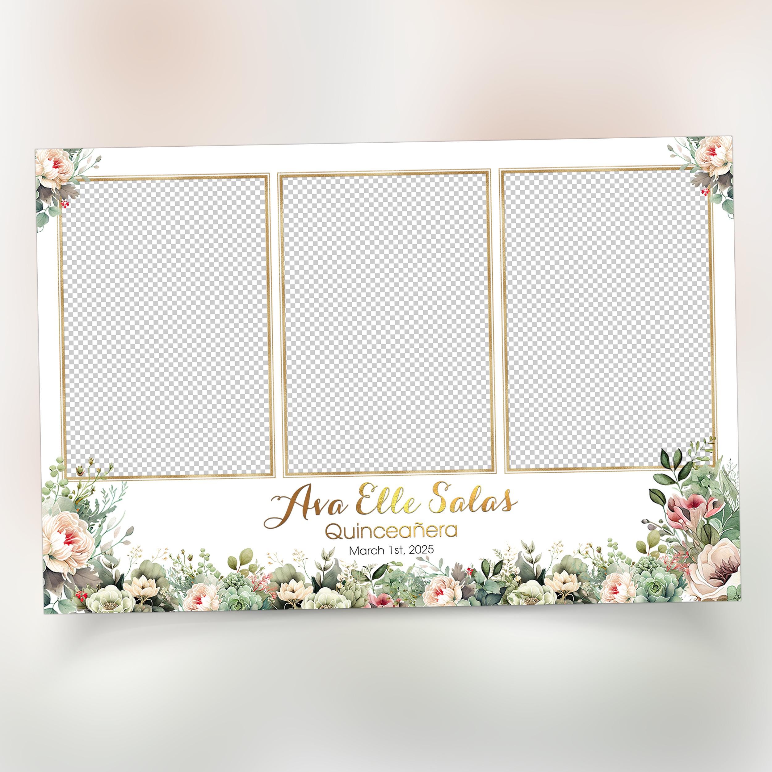 Quinceañera Photobooth Template, Sweet 16, Birthday, Mis Quince, XV, Green ivory Flowers Photo Booth Template Mirror Salsa Darkroom
