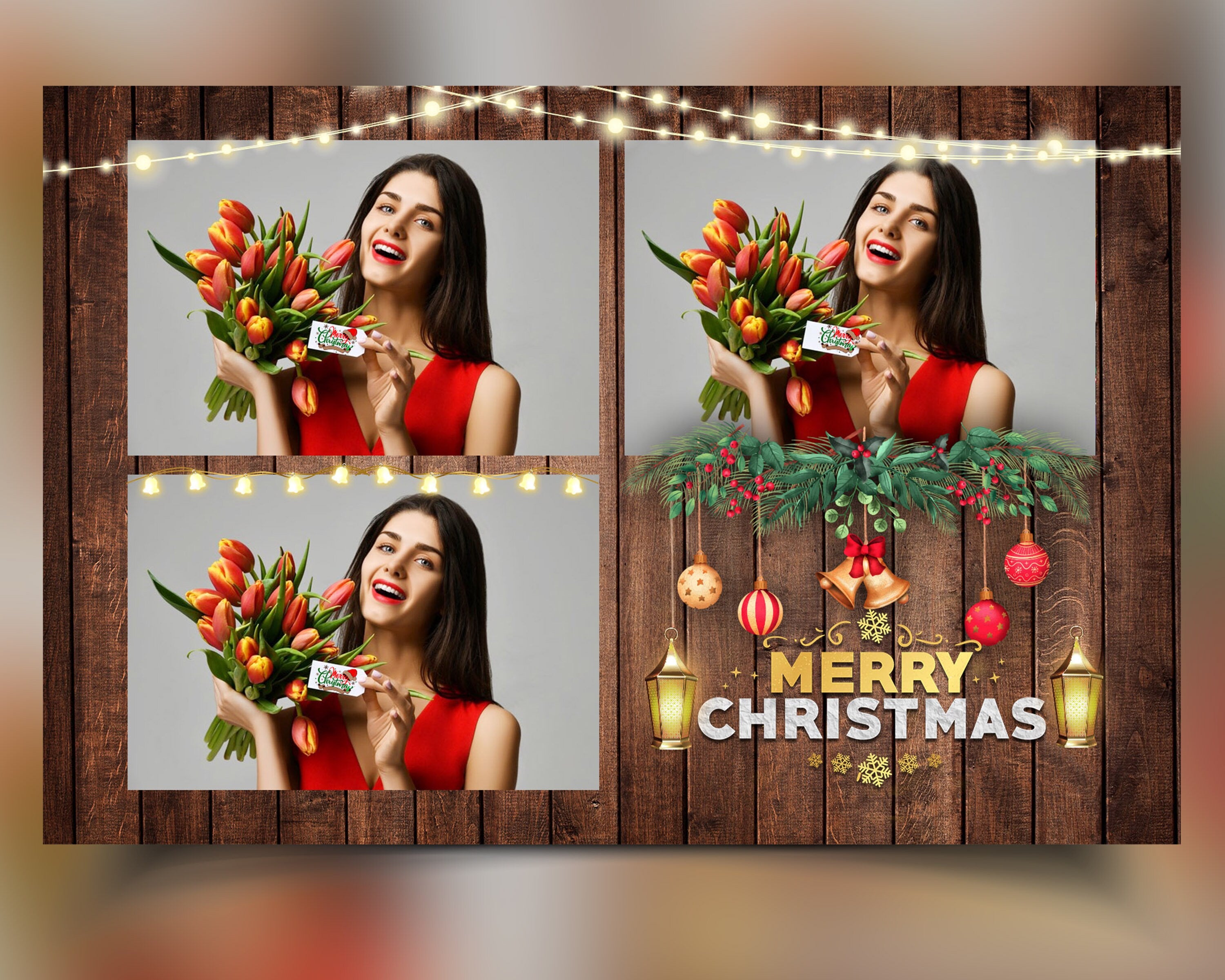 Christmas Photobooth Template, Merry Christmas and New Year 2022, 4x6 Photobooth Template, wooden rustic