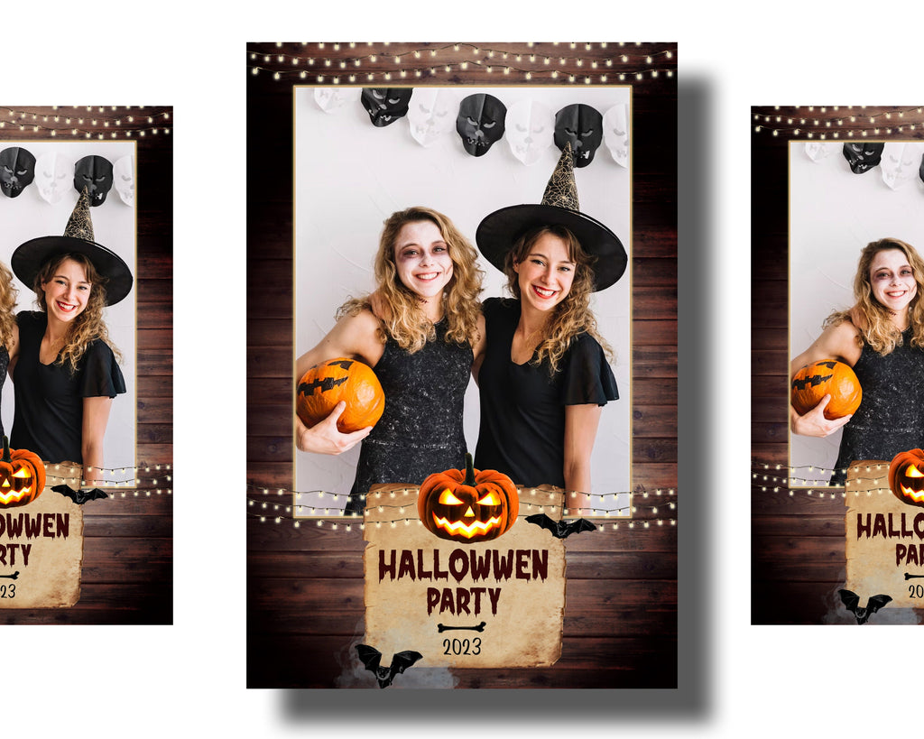 Halloween Photobooth Template 4x6 Trick or Treat Party 2024 wood & pumpkin theme portrait Photo booth Template single shot PSD PNG
