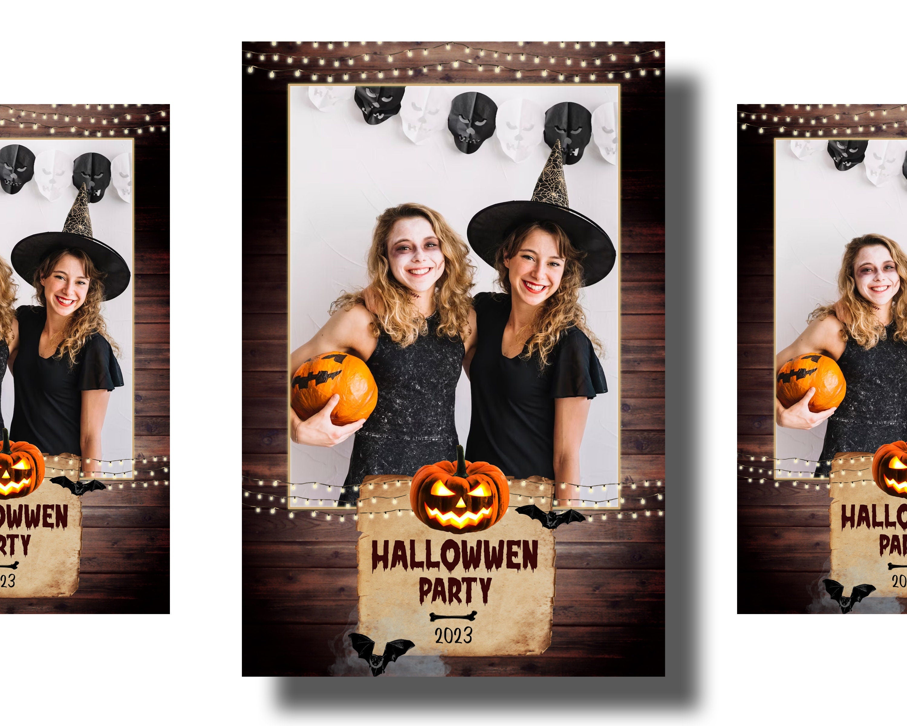 Halloween Photobooth Template 4x6 Trick or Treat Party 2024 wood & pumpkin theme portrait Photo booth Template single shot PSD PNG
