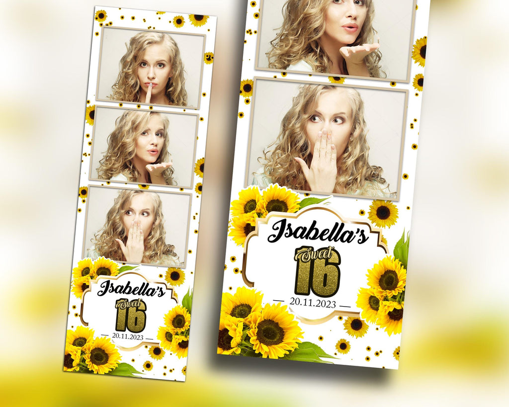 Sunflower Birthday Photobooth Template 2x6 Sweet 16 Quinceañera photo booth template with gold glitter writing for mis quince - BM8