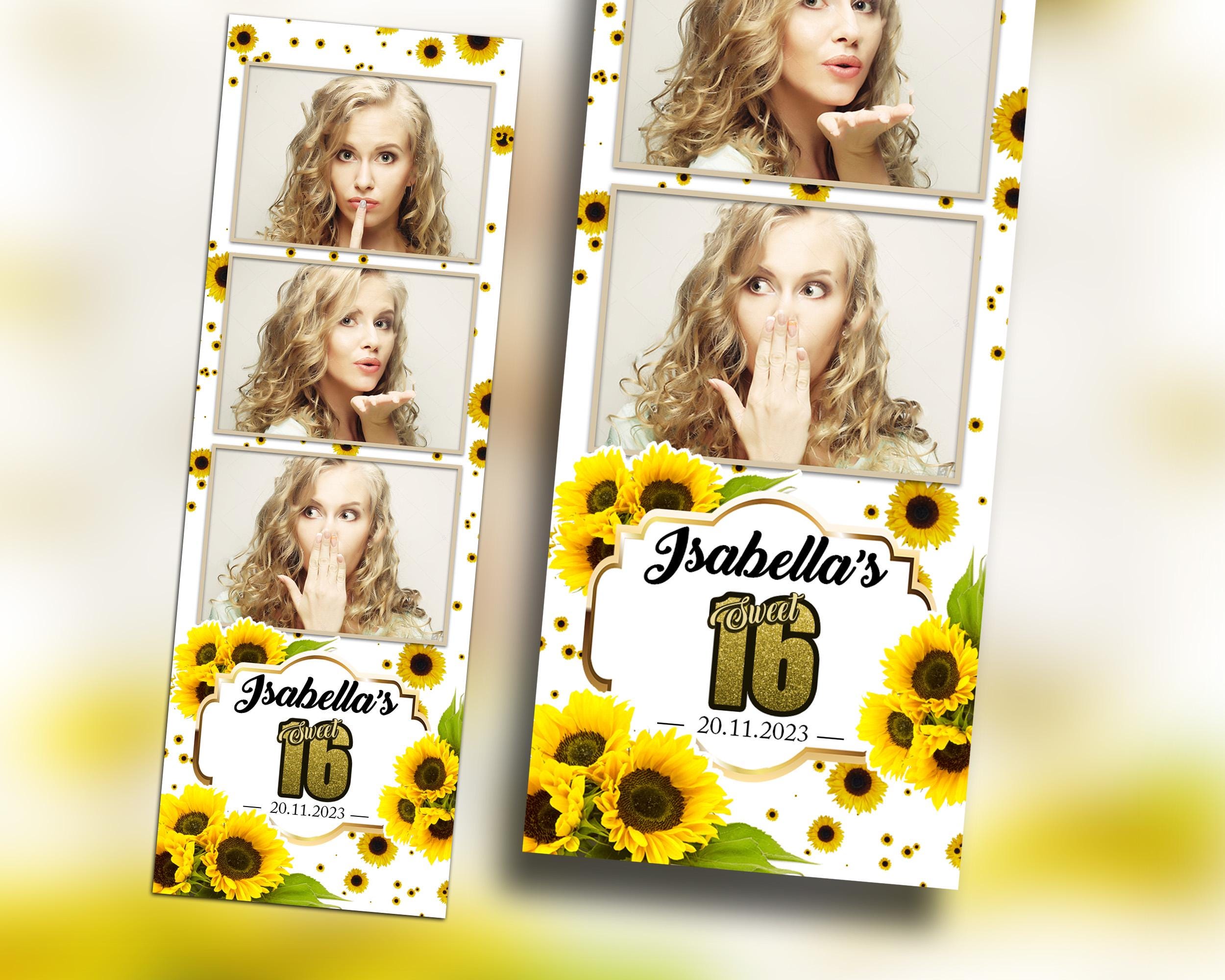 Sunflower Birthday Photobooth Template 2x6 Sweet 16 Quinceañera photo booth template with gold glitter writing for mis quince - BM8